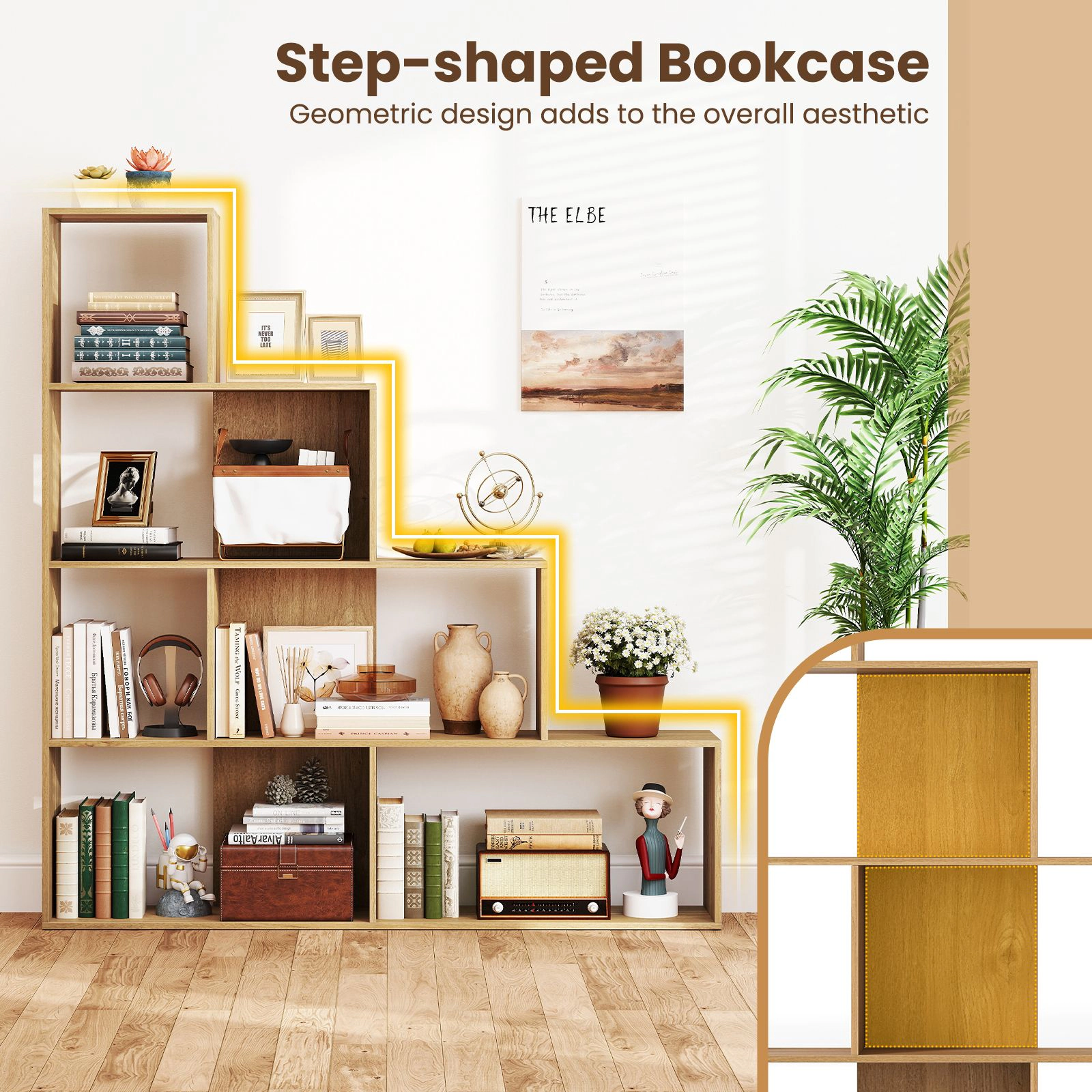 SlickBlue 4-Tier Stair Bookcase With 6 Cube Storage Compartments