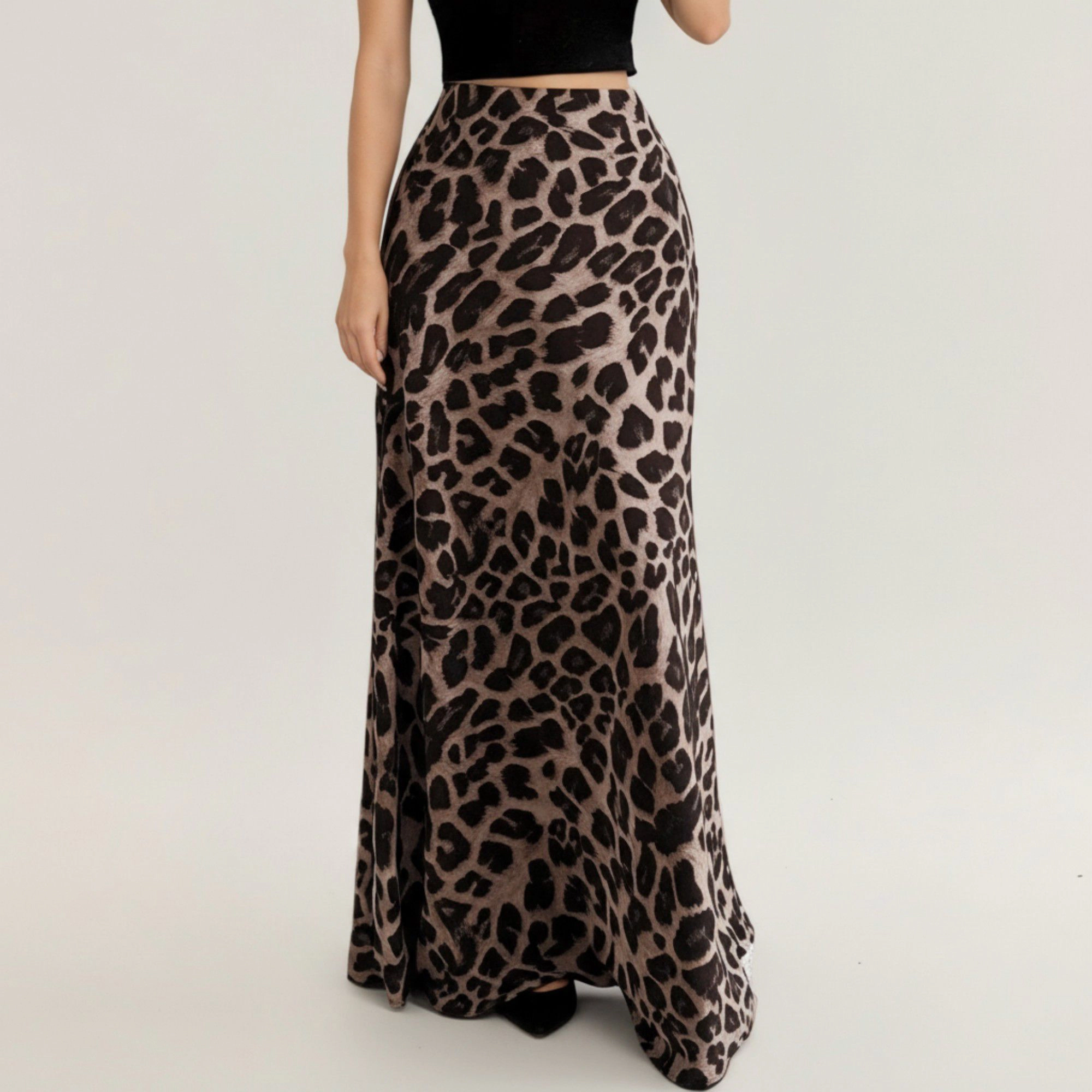 Anna-Kaci Womens Leopard Print Maxi Skirt with Stretch Waist