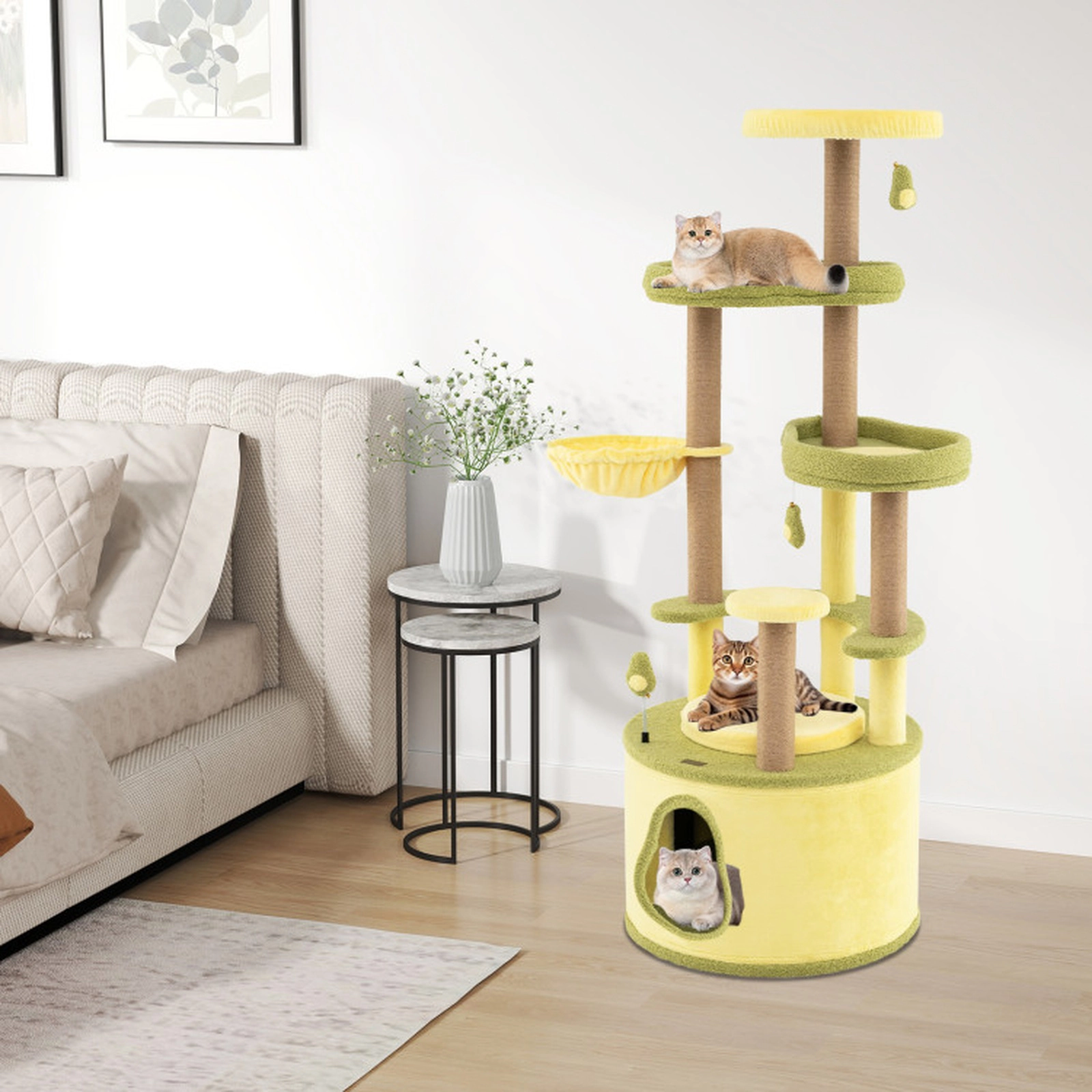 SUGIFT Green Large Avocado Cat Tree Multi-Level Tower with Private Condo