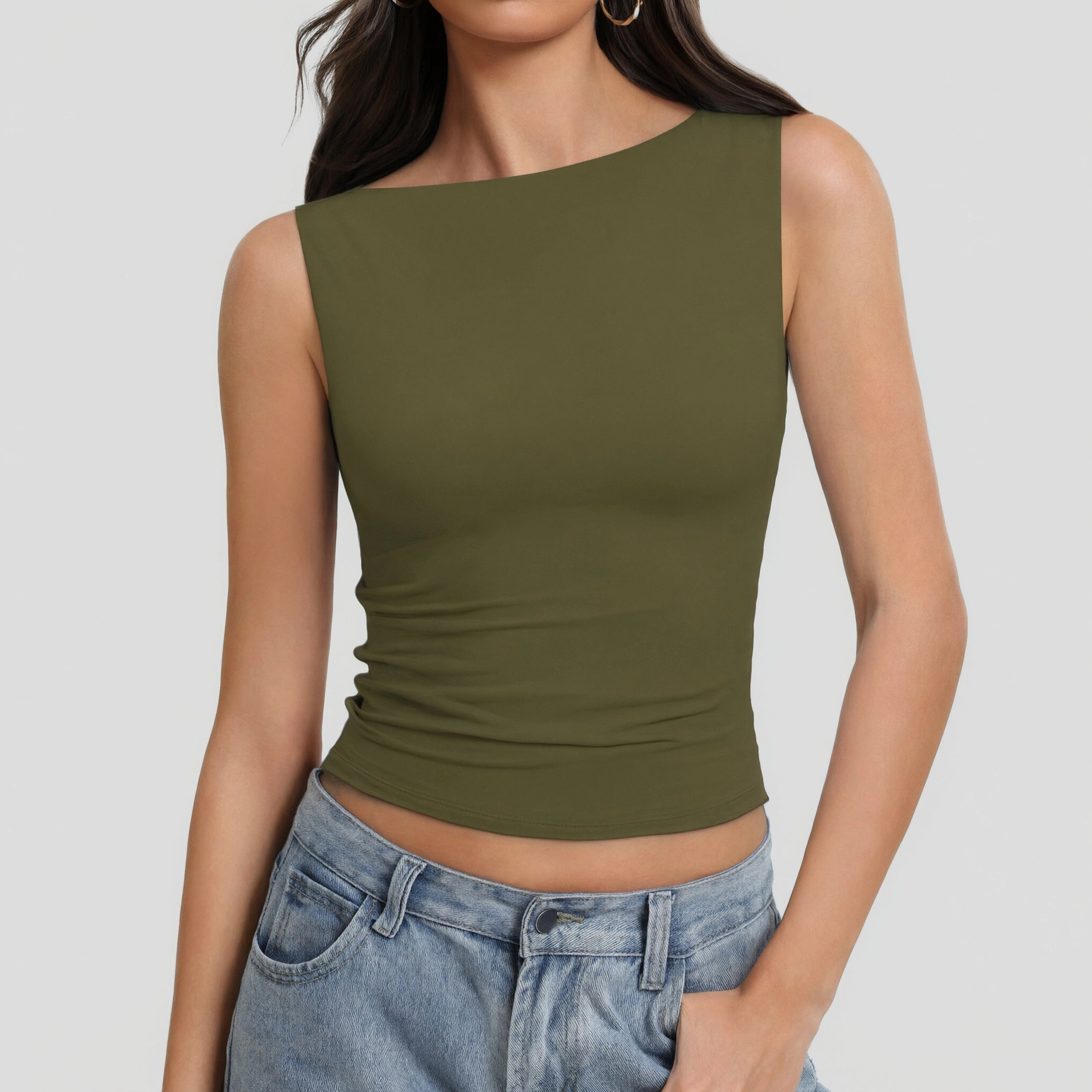 Avidlove Women's Boat Neck Seamless Double Lined Tank Top