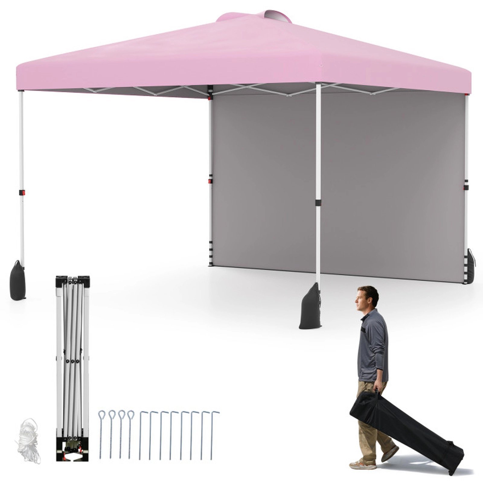 SUGIFT 10 x 10-ft Pop Up Canopy Tent with Sidewall and Wheeled Bag Adjustable Height Pink