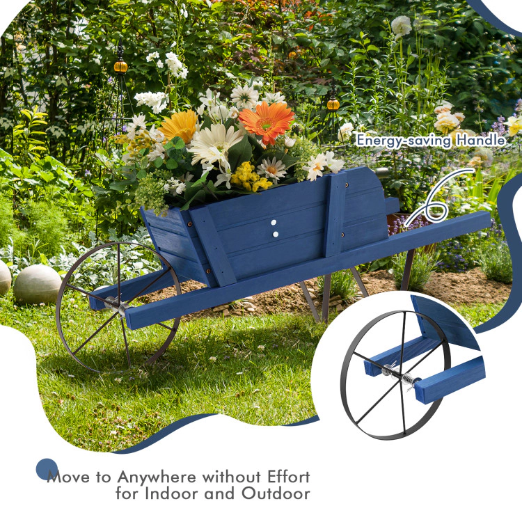 Hivvago Wooden Wagon Planter with 9 Magnetic Accessories for Garden Yard