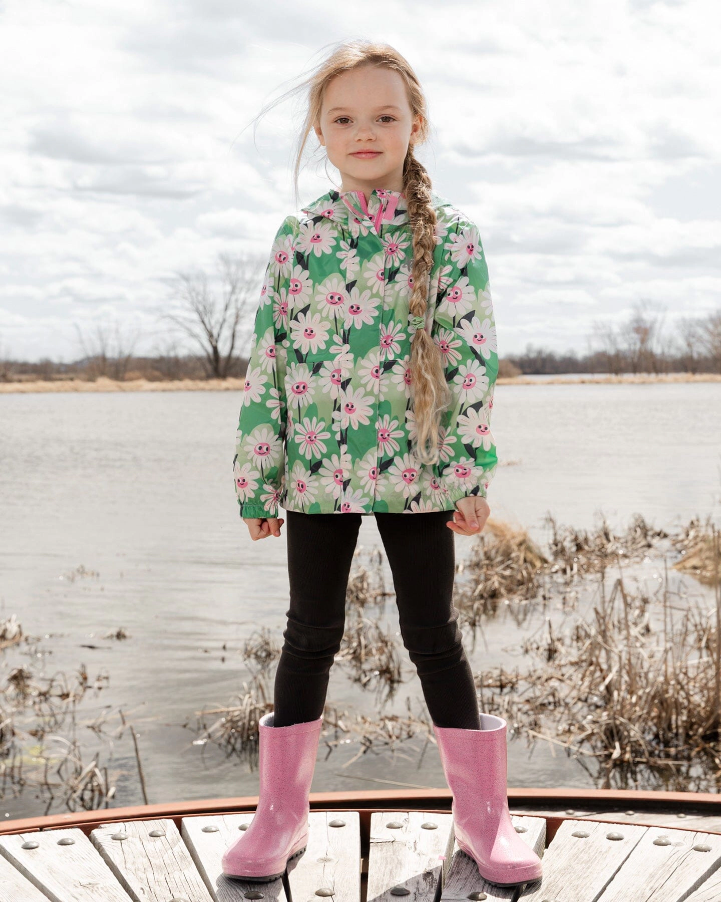 Deux par Girls Packable Windbreaker Polyester Smiling Flower Print