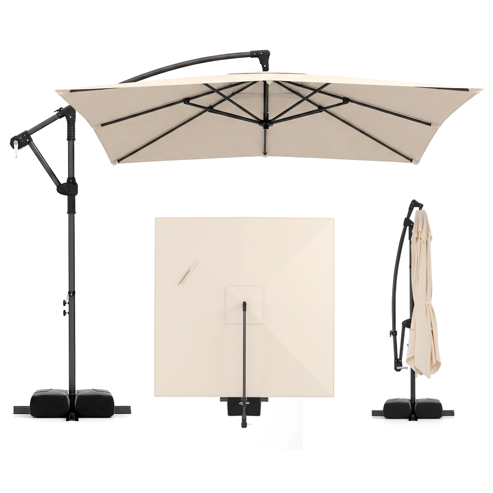 SUGIFT 8 x 8-ft Square Offset Cantilever Patio Umbrella with Double-Tier Canopy 116-lb Base Capacity 360° Rotation Beige