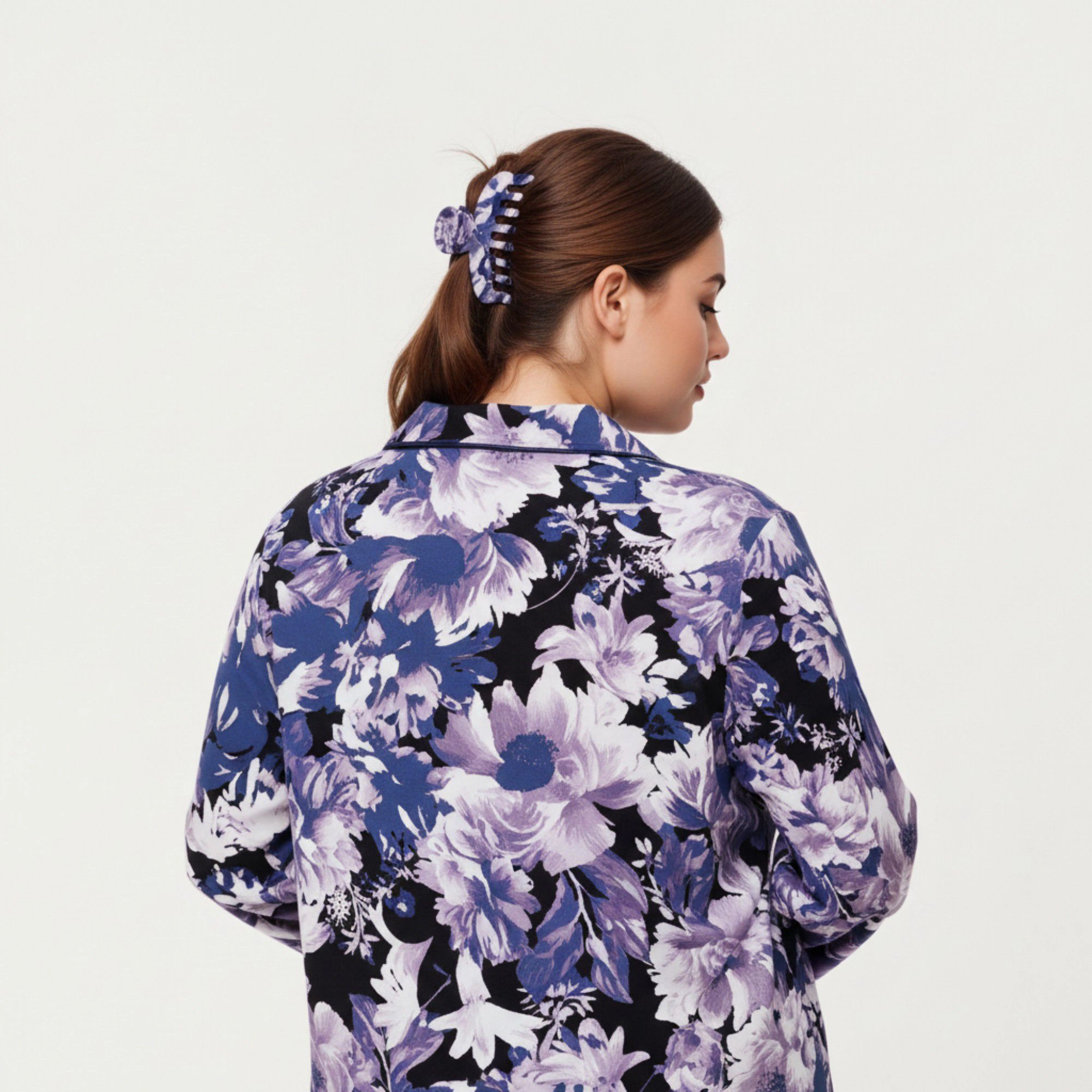 Anna-Kaci Women's Floral Print Long Sleeve Sleep Shirt Fabric Notched Collar Detail and Relaxed Above-Knee Silhouette