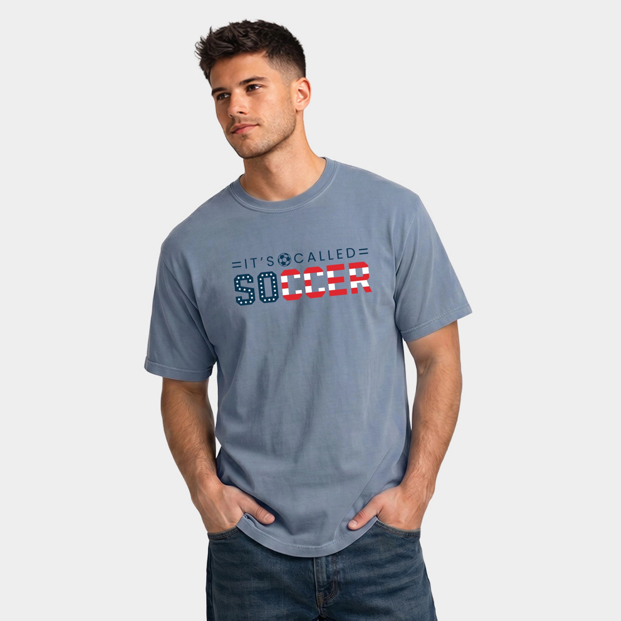 Simply Sage Market - Men's Garment Dyed Graphic T-Shirt It's Called Soccer USA