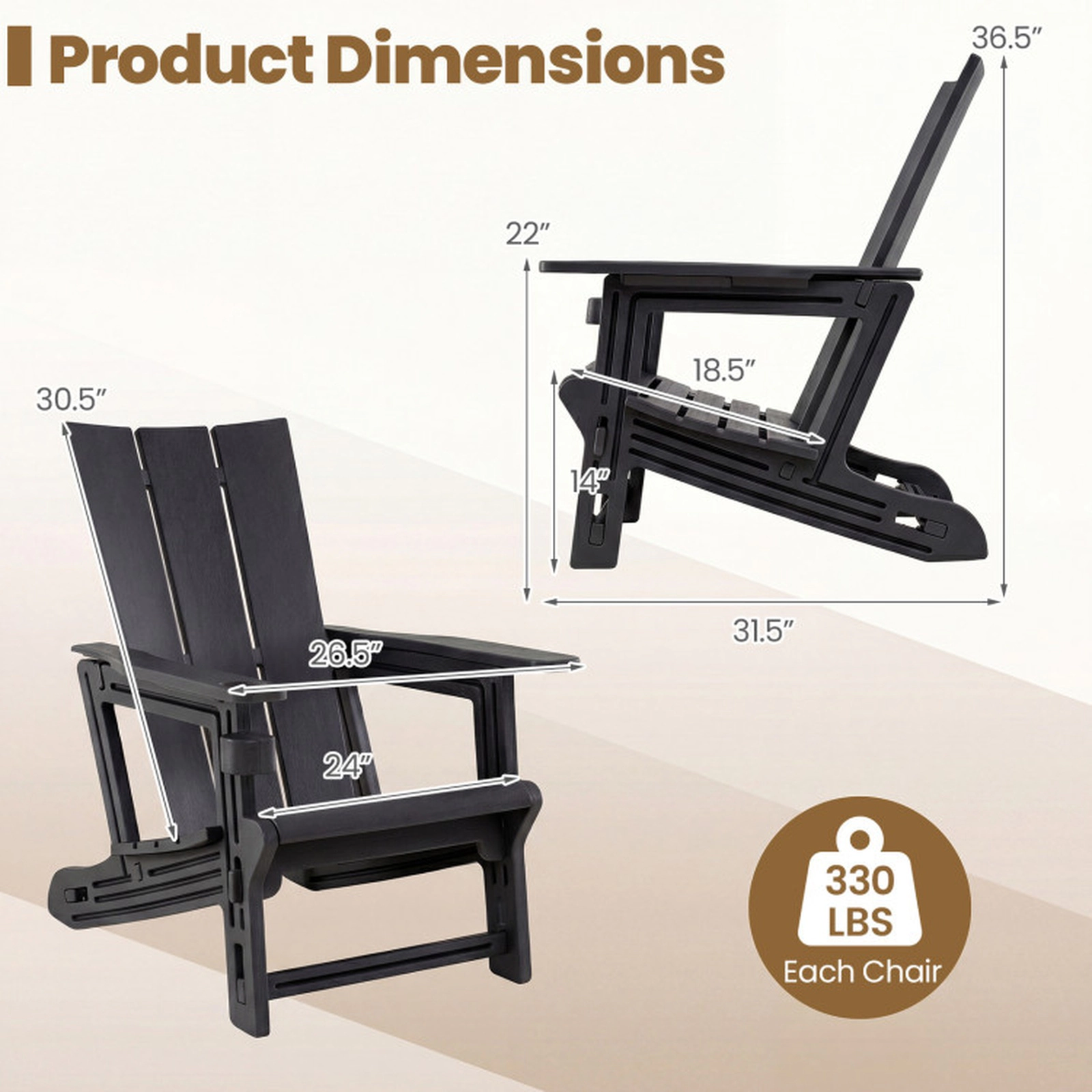 SUGIFT Cup Holder and Curved Backrest Set of 2 Outdoor HDPE Adirondack Chairs