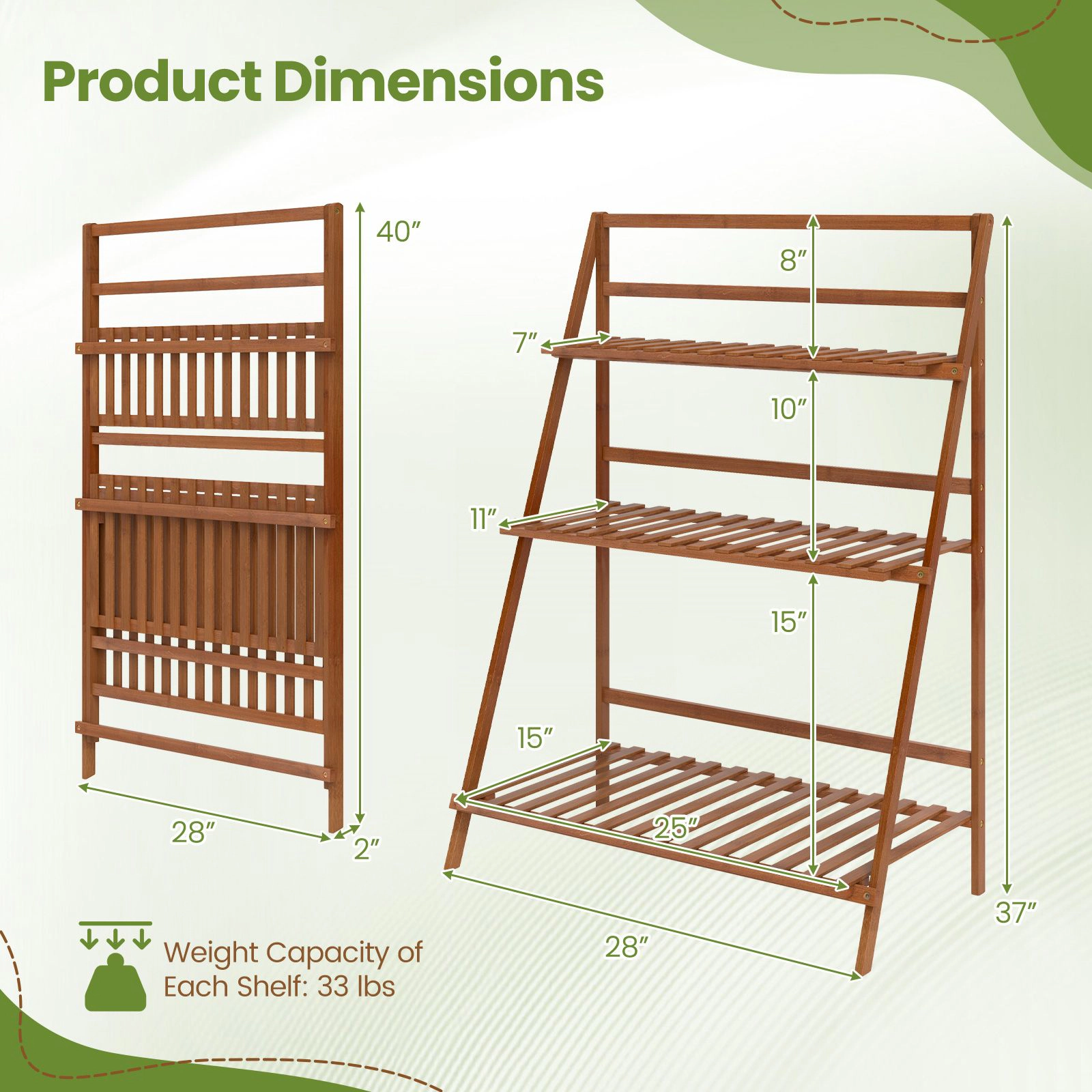 SlickBlue 3-Tier Folding Wicker Bookshelf Storage Rack