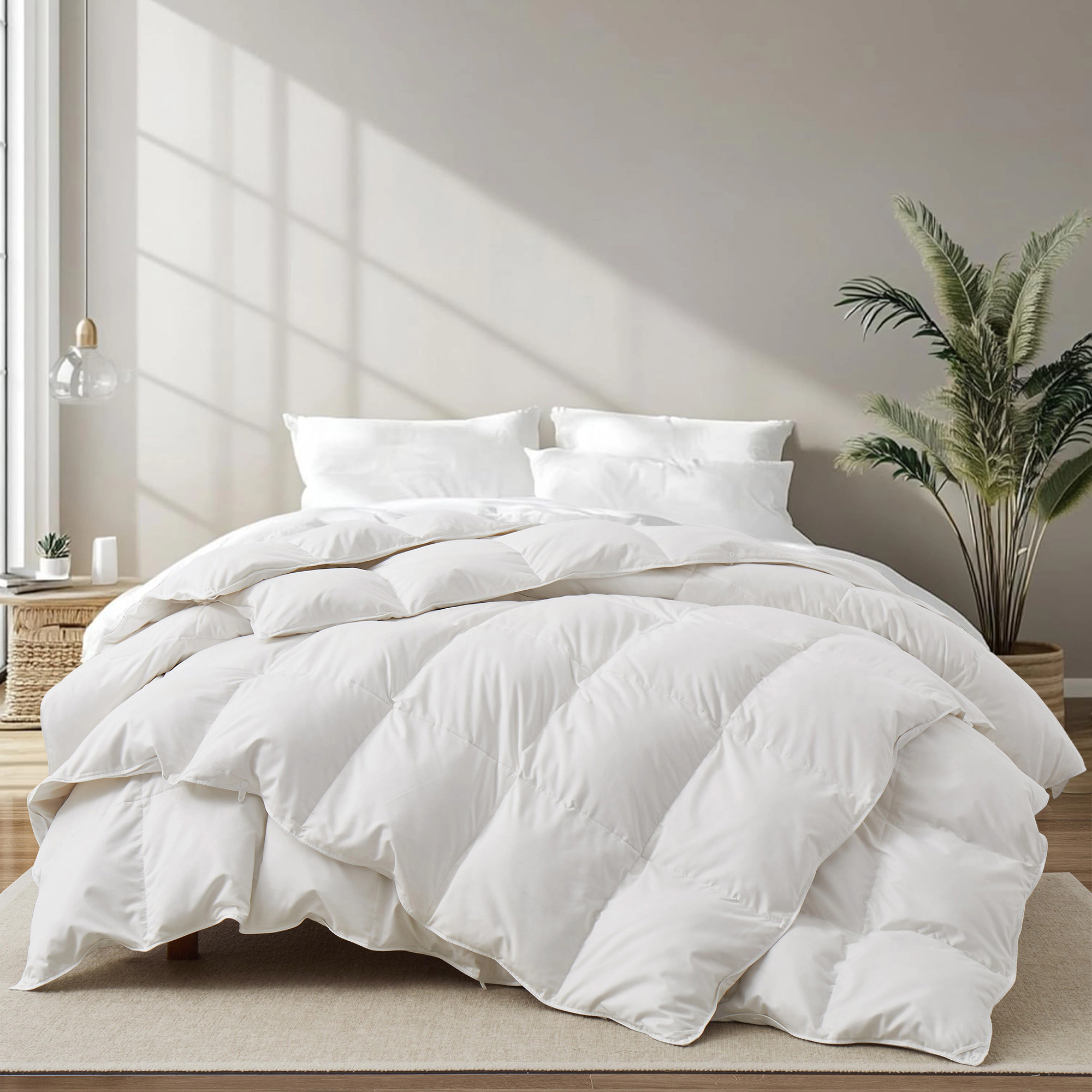 Unikome 3-in-1 800 Fill Power Down All Season 90% Down Comforter, 400TC Cotton Cover and Detachable Layer Design