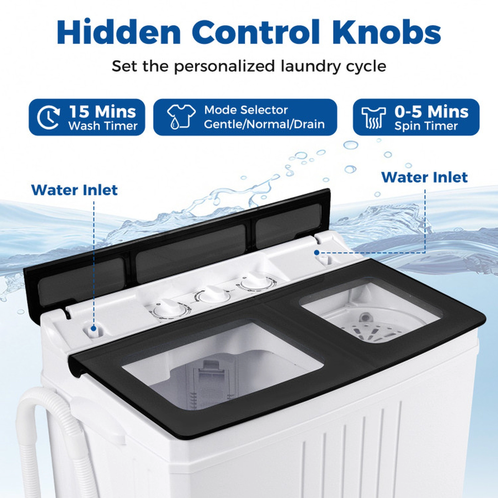 SUGIFT 12-lb Wash 8-lb Spin Twin Tub Portable Washing Machine with Acrylic Lid and Faucet Metal Clip