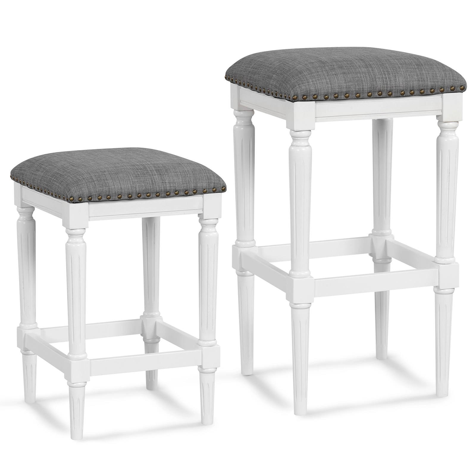 LJG 3 Heights Square Saddle Stool Set of 2 with Footrests and Padded Seats