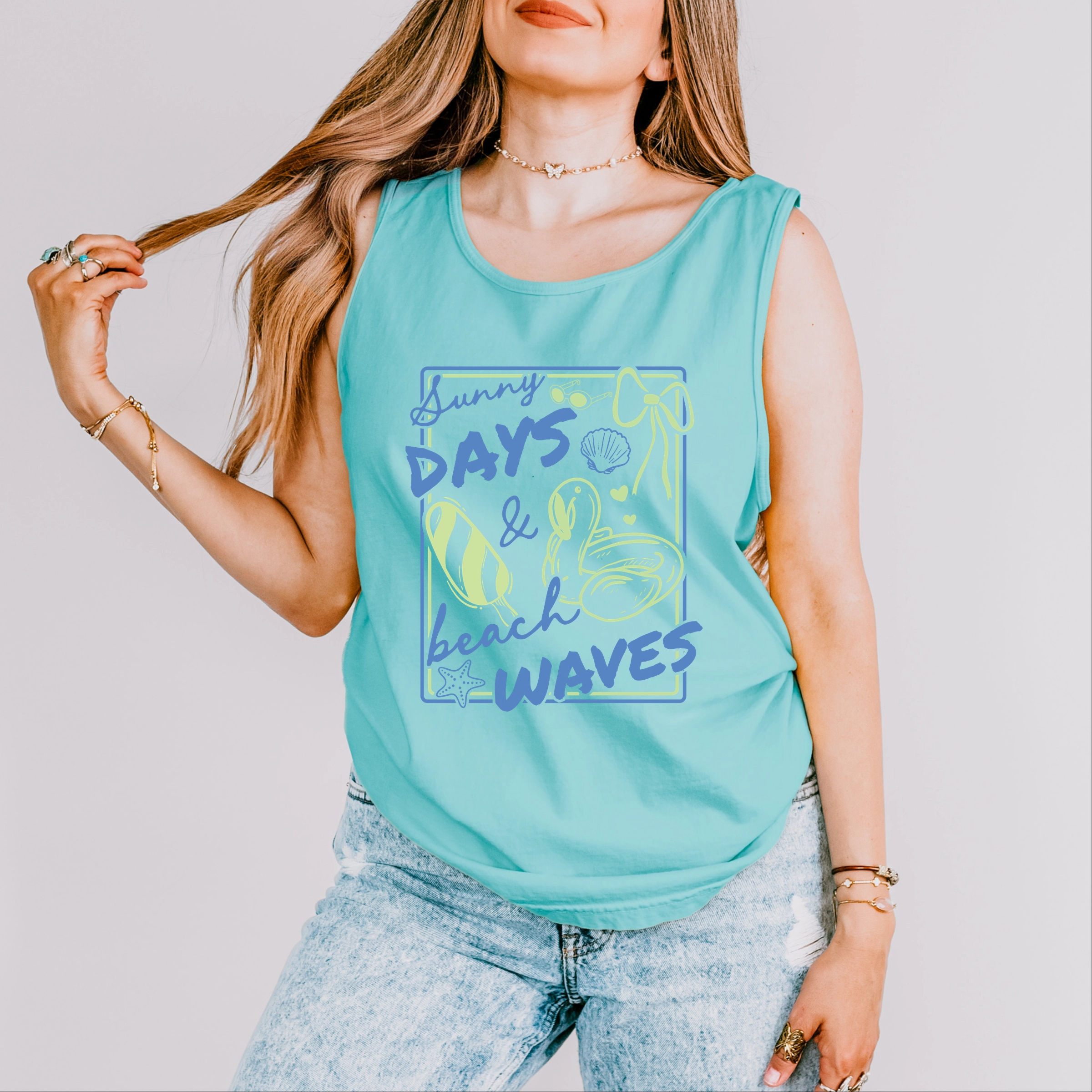 Simply Sage Market - Sunny Days & Beach Waves Flamingo Women's Garment Dyed Graphic Tank Top