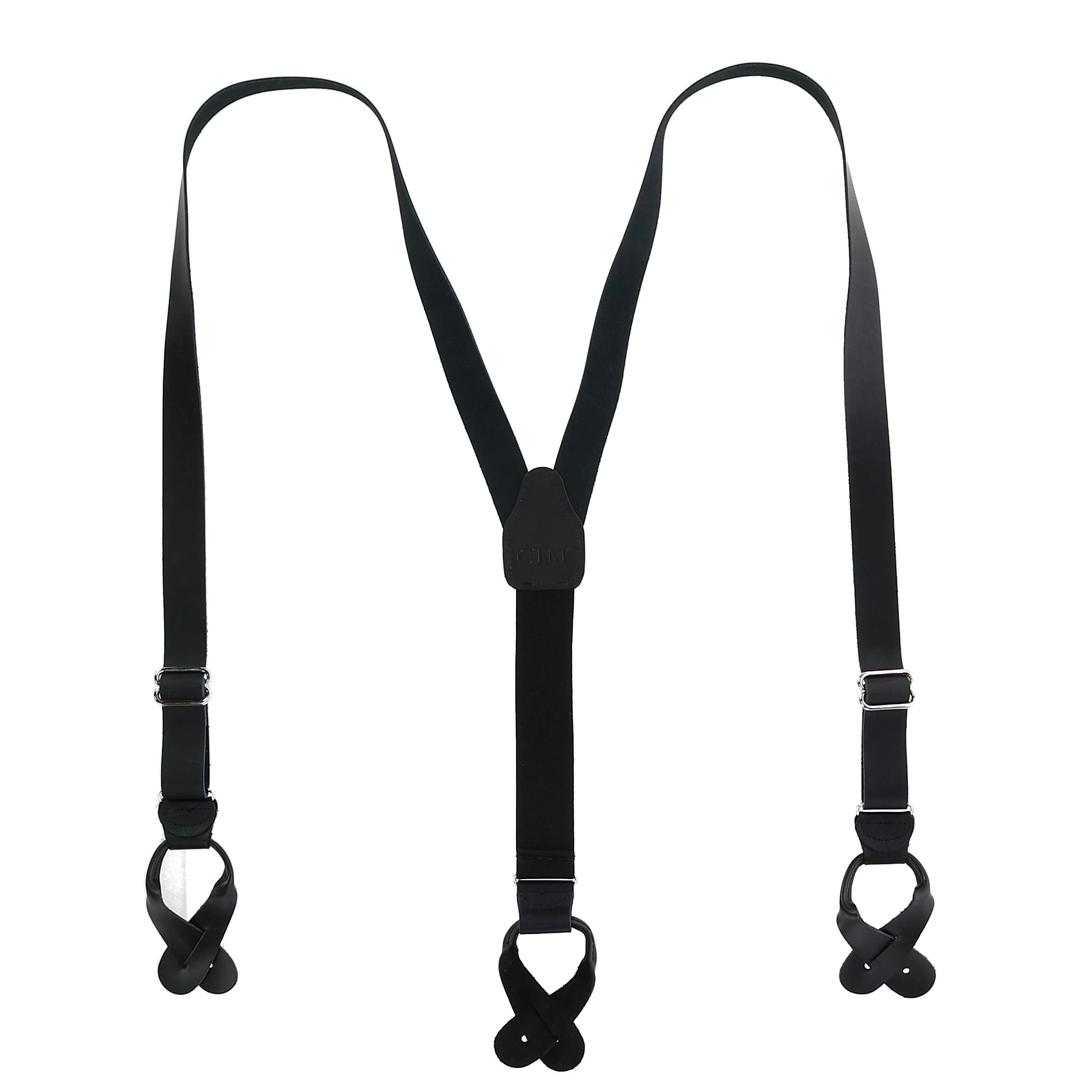 CTM Men's Coated Leather Button-End 1 Inch Suspenders
