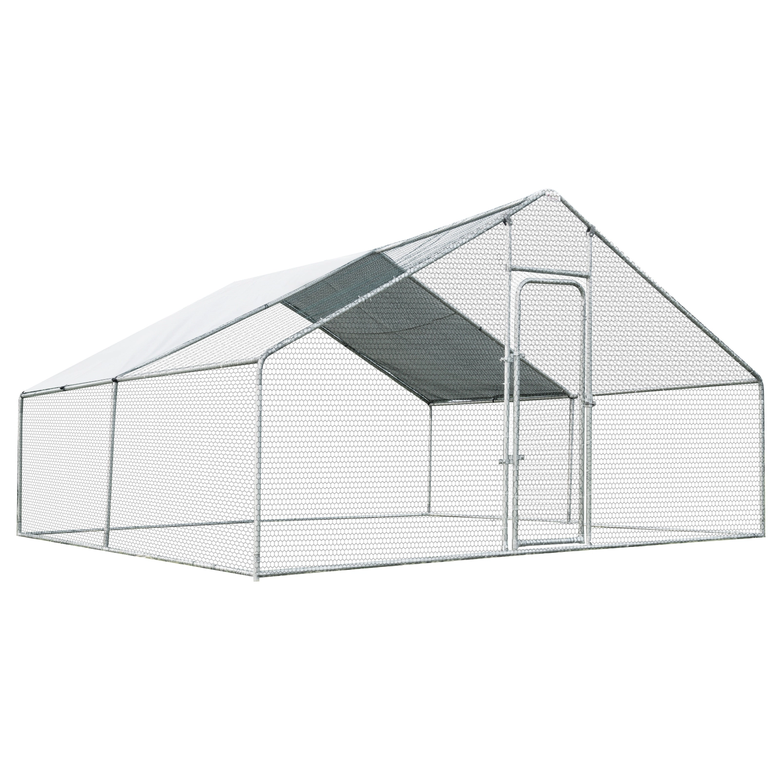 SUGIFT 13-ft x 13-ft Silver Walk-in Chicken Coop with Waterproof Cover Steel Frame and Lockable Latch