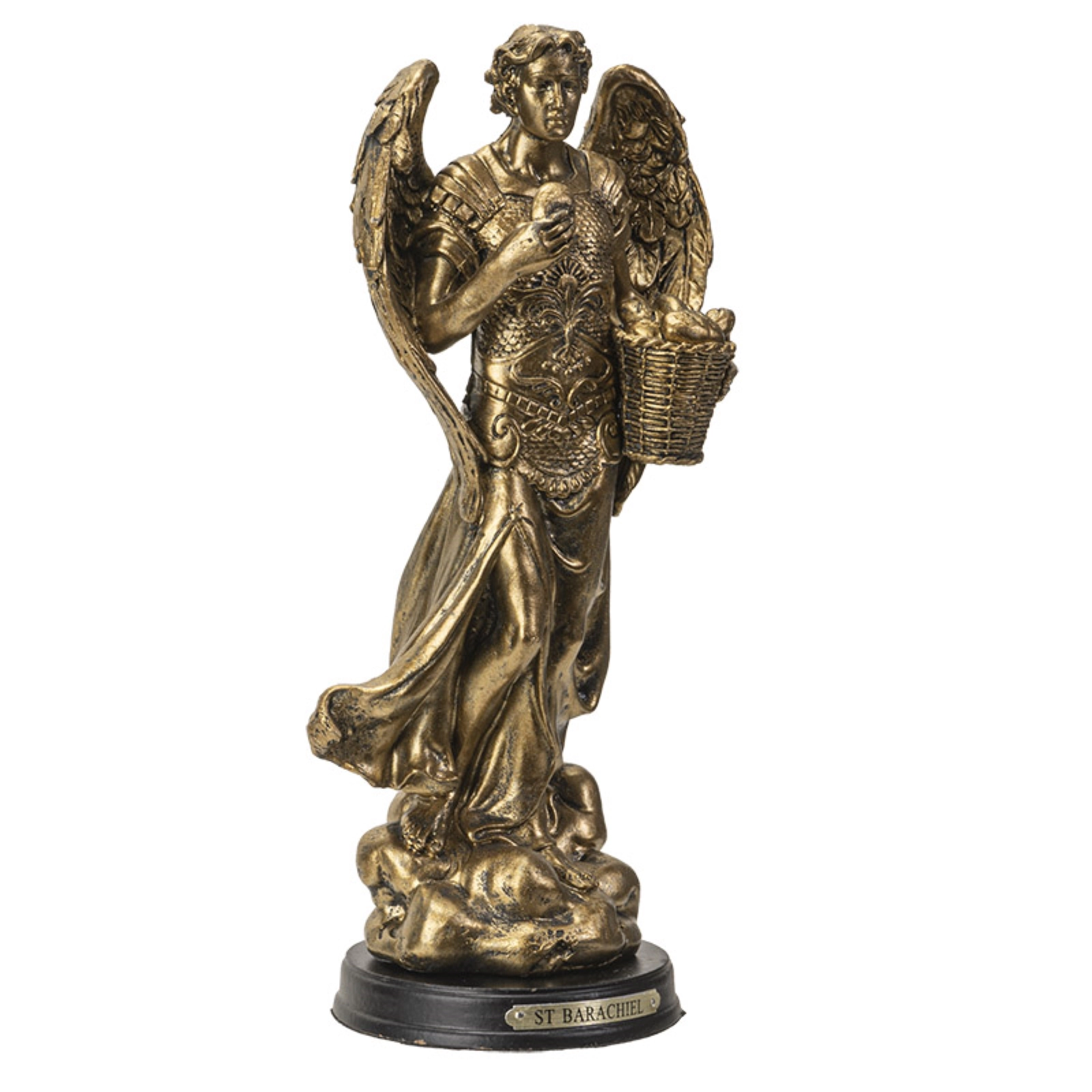 Pacific Giftware St. Barachiel Archangel Blessings from God Figurine 8 Inch Tall Wooden Base with Brass Name Plate