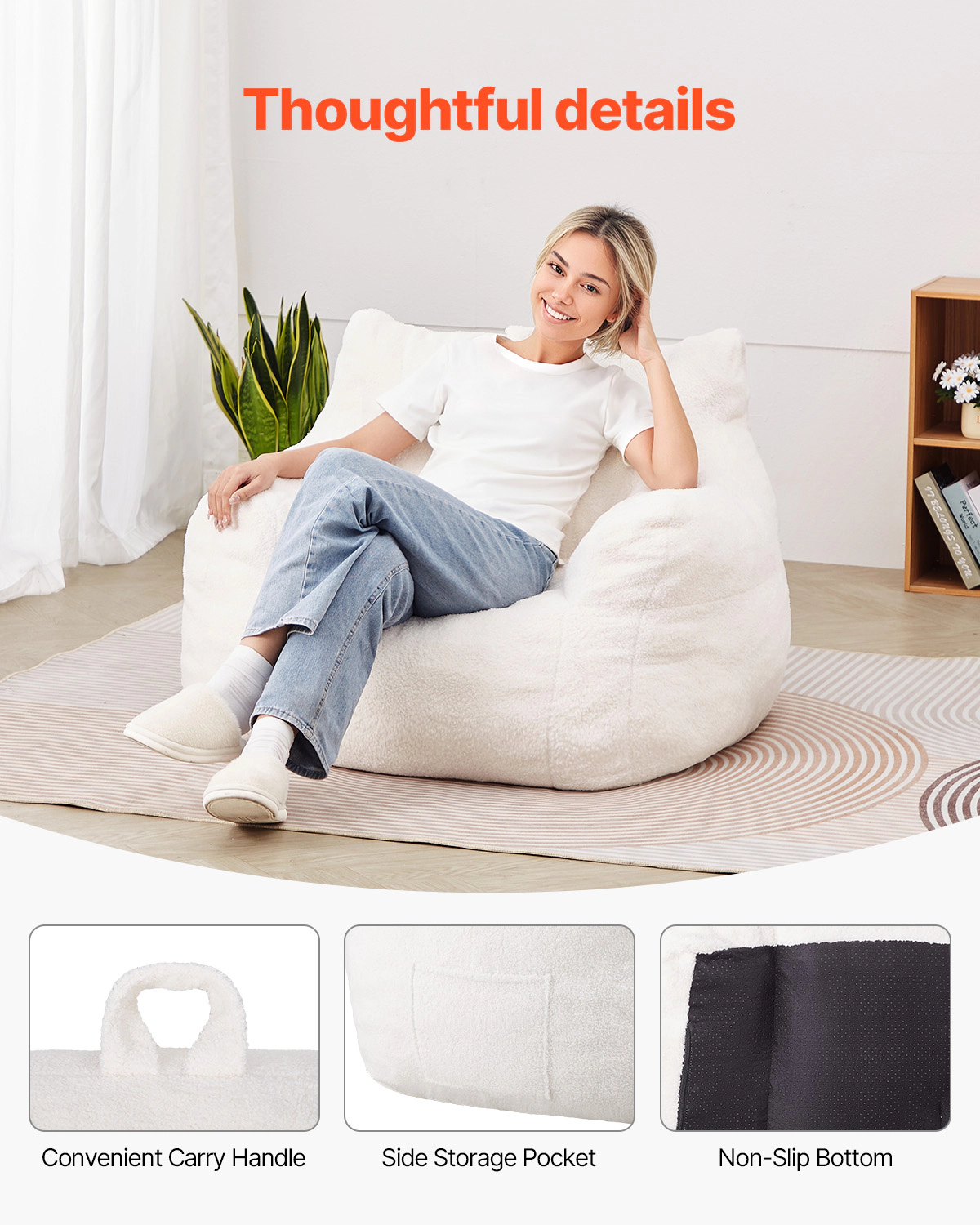 HONGGE Bean Bag Chair Bean Bag Chair with Memory Foam with Velvet Cover Bean Bag for Bedroom or Playroom