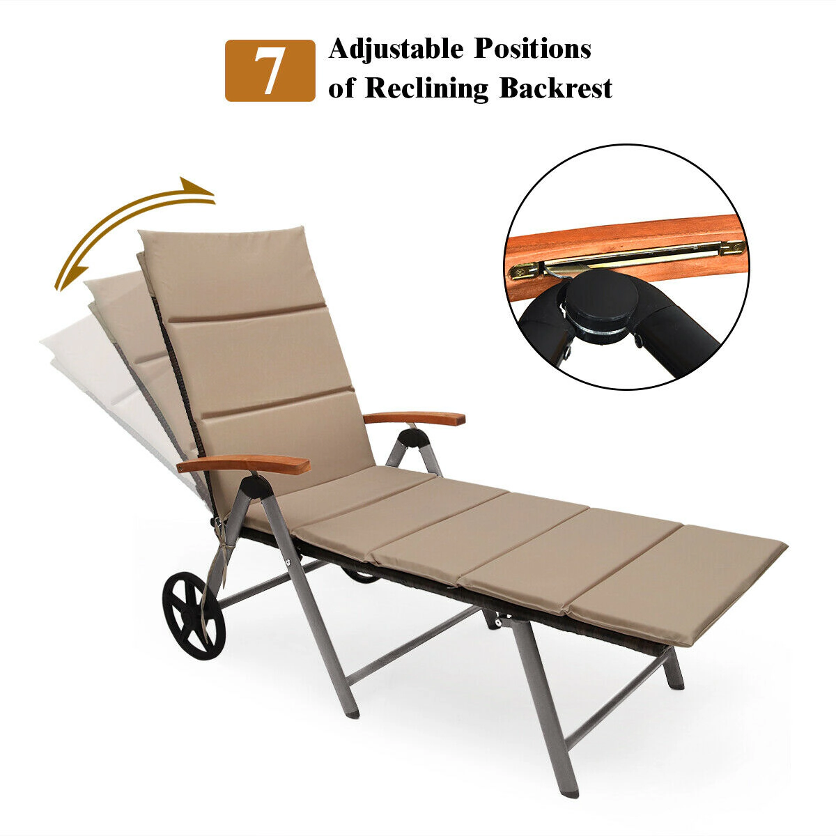 Hivvago Outdoor Chaise Lounge Chair Rattan Lounger Recliner