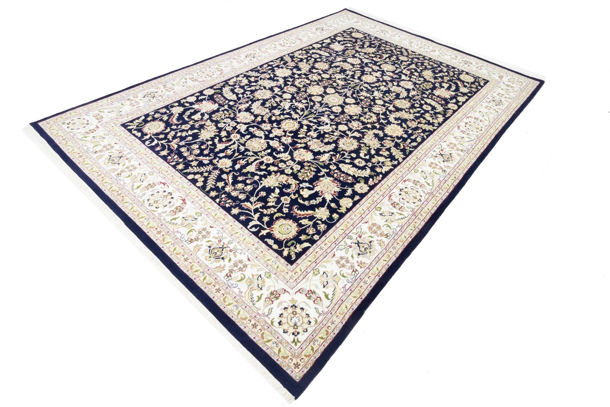 Magic Rugs 9'8 x 14'3 Dark Navy Hand Knotted Floral Indo-Nain Wool Rug