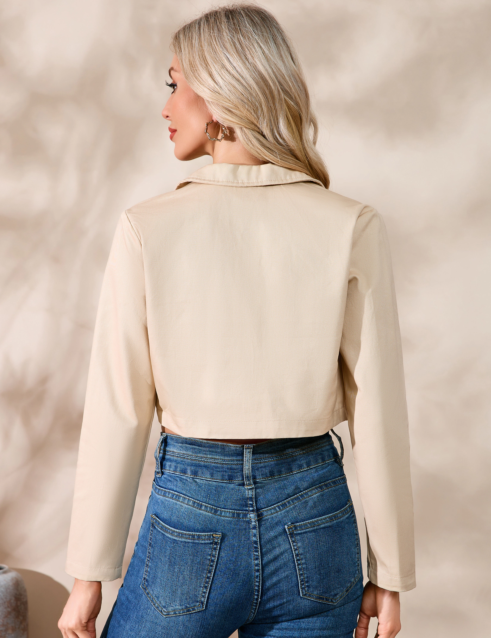 KOJOOIN Women's Casual Cropped Blazers Open Front Long Sleeve Blazer Jacket