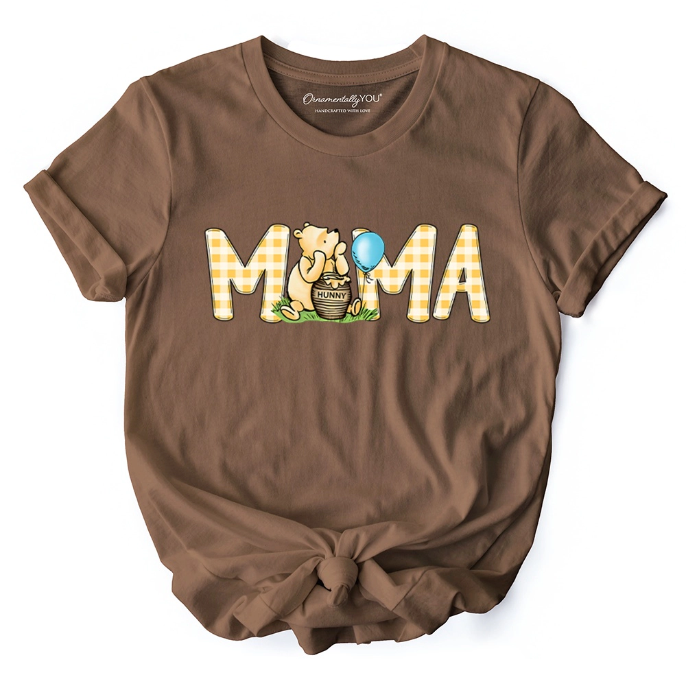 OrnamentallyYou Womens Gingham Mama Winnie-The-Pooh 1926 A.A. Milne T-Shirt