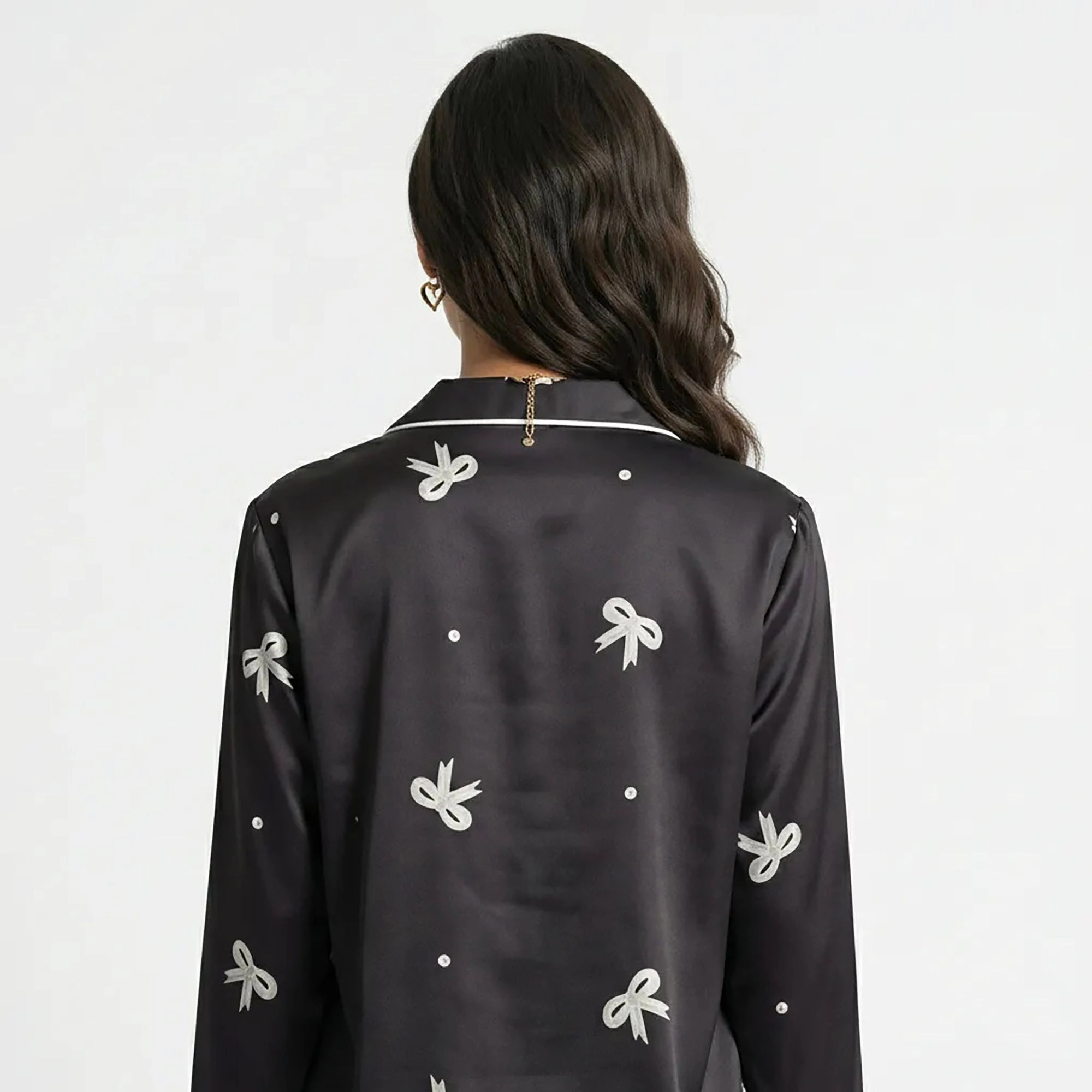 Anna-Kaci Women's Printed Satin Pajama Set with Button Up Long Sleeve Top and Piping Detail