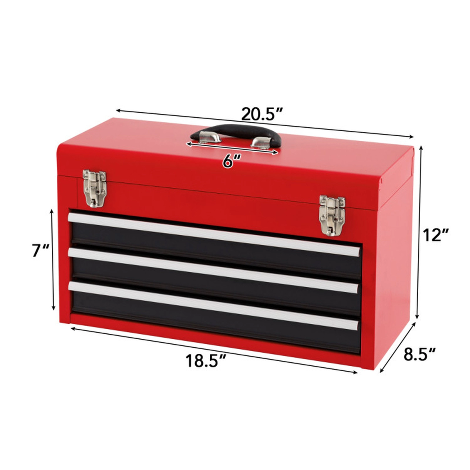 SUGIFT 3-Drawer Ball Bearing Slides Lockable Steel Portable Tool Chest 20.5-in x 8.5-in x 12-in 22-lb per Drawer Red