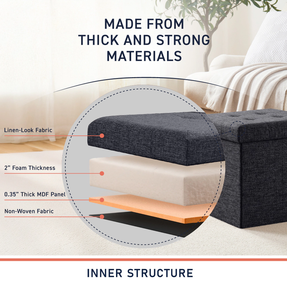 Ornavo Home 15" Collapsible Square Cube Storage Ottoman, Perfect for Dorms, Livingroom and Bedroom