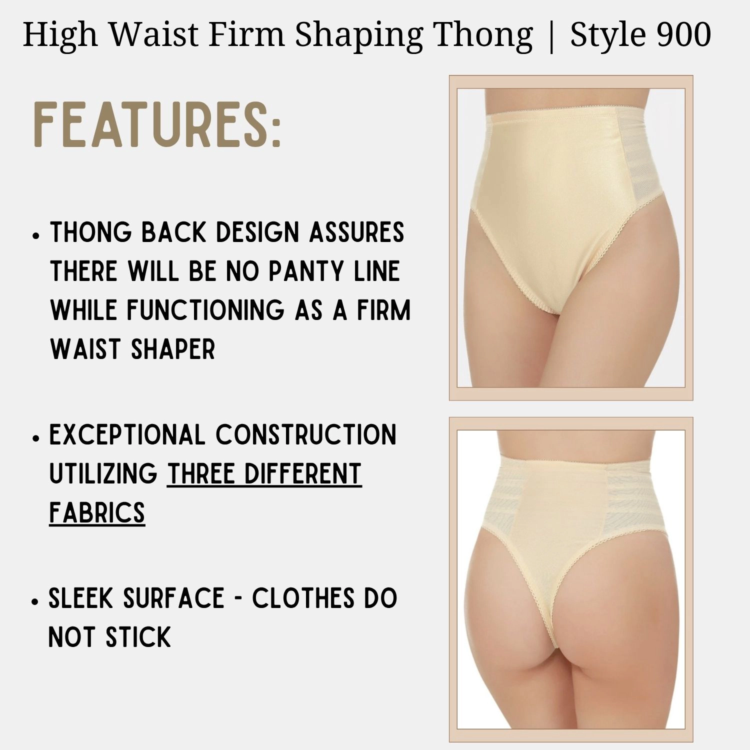 Rago Women's High Waist Firm Shaping Thong | Satin Tummy Panel Style 900