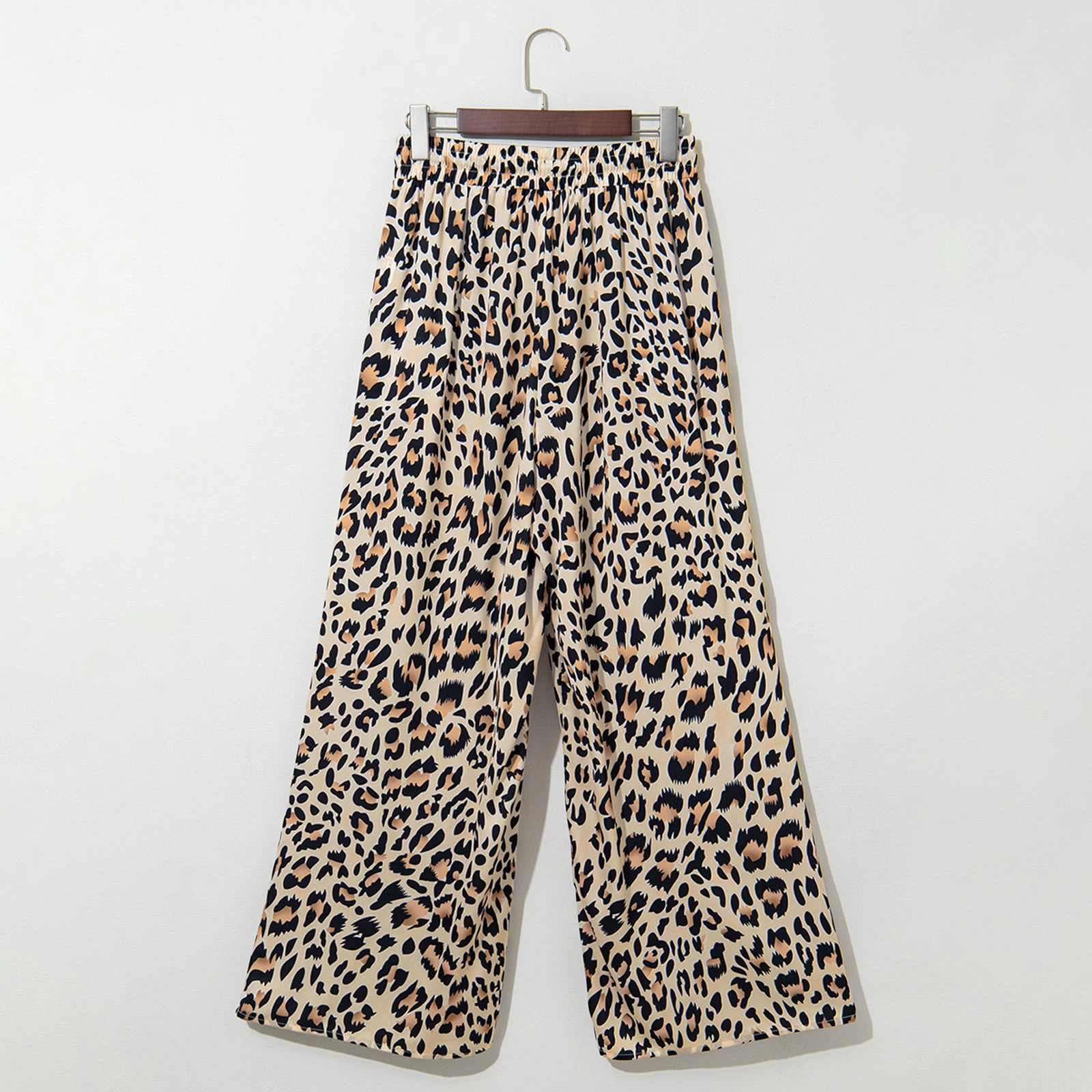 Sol Living Womens Parchment Leopard Drawstring Elastic Waistband Flowy Wide Leg Pants