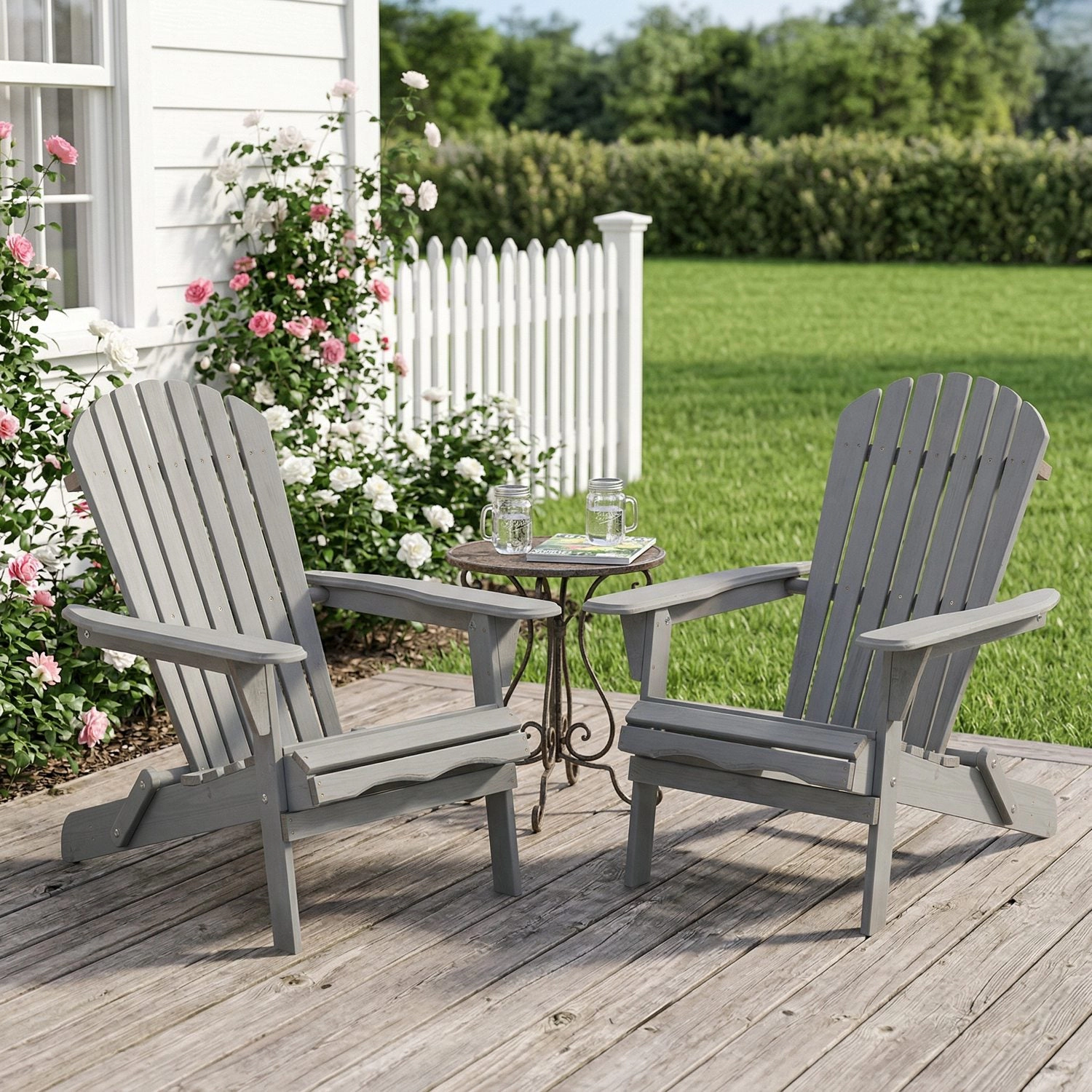 GBruno 2-Piece Folding Adirondack Chairs Hemlock Wood