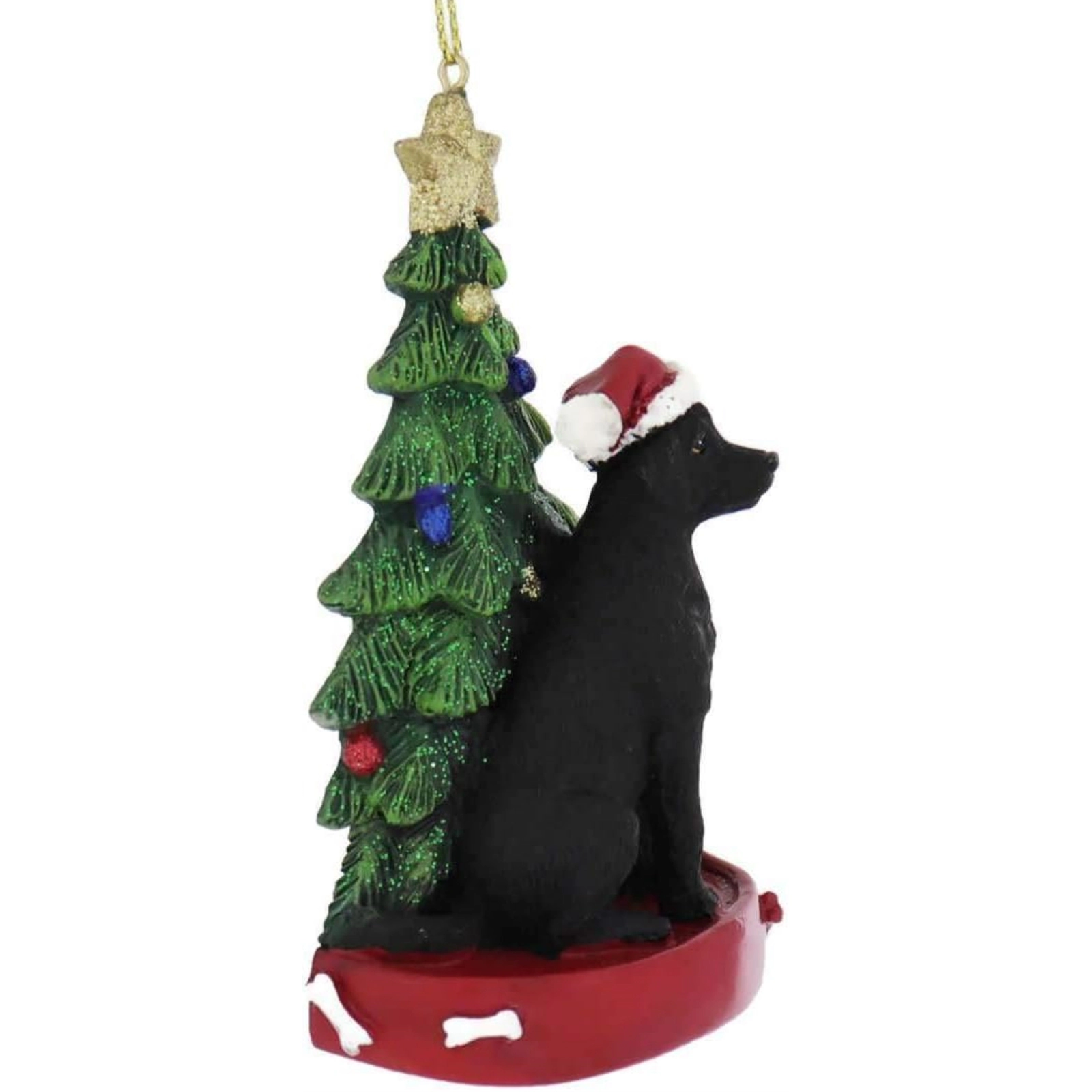 Kurt Adler Black Labrador Retriever Dog Wearing Santa Hat with Christmas Tree Resin Ornament 4.25 inch