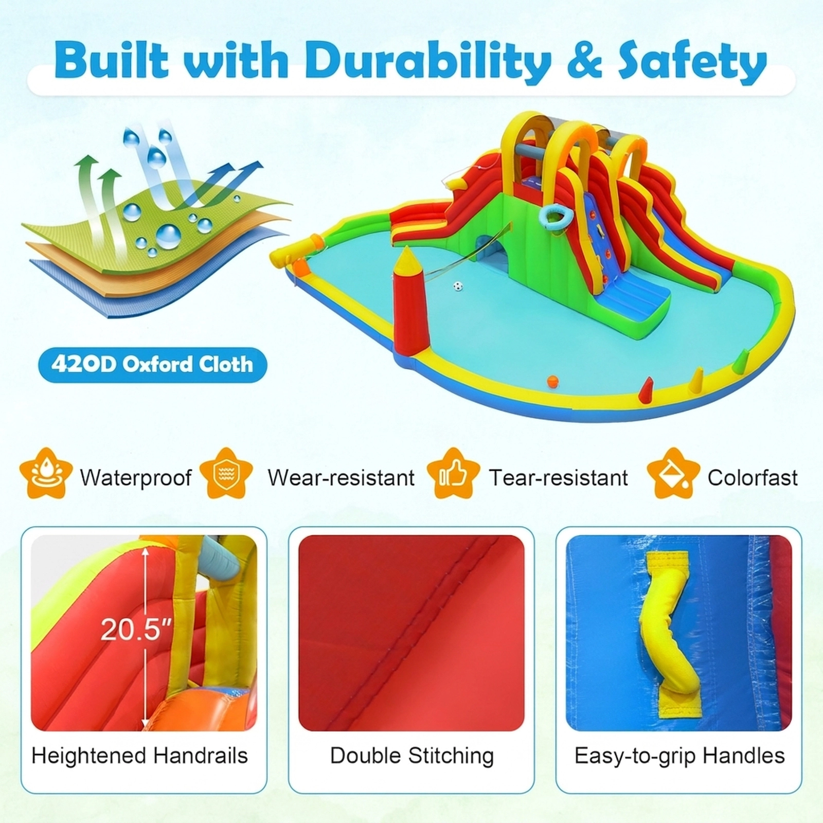 SUGIFT 2 Long Slides Ball Games and 750W Air Blower Included Kids Inflatable Water Slide Park