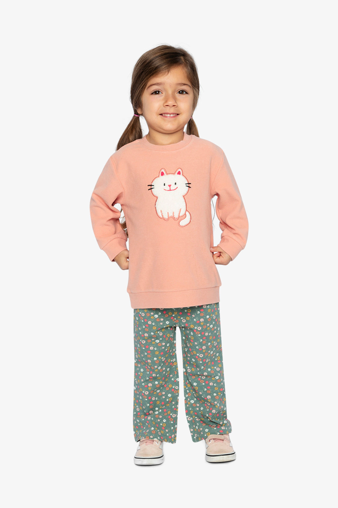 Deux par Girls Ribbed Tunic and Flared Leggings Set with Floral Print