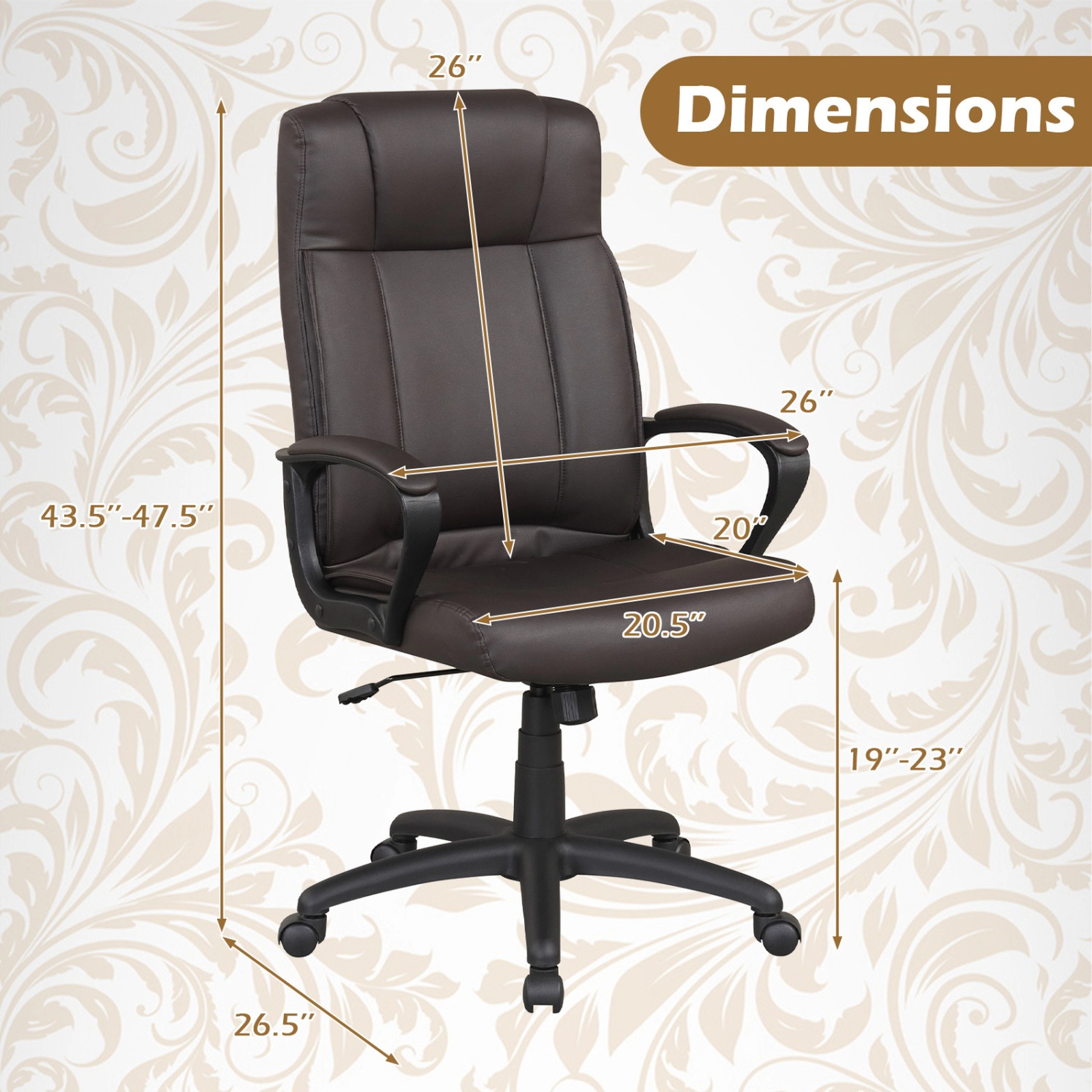 SUGIFT Ergonomic Faux Leather Office Chair with Rocking Function 275-Lb Capacity Brown
