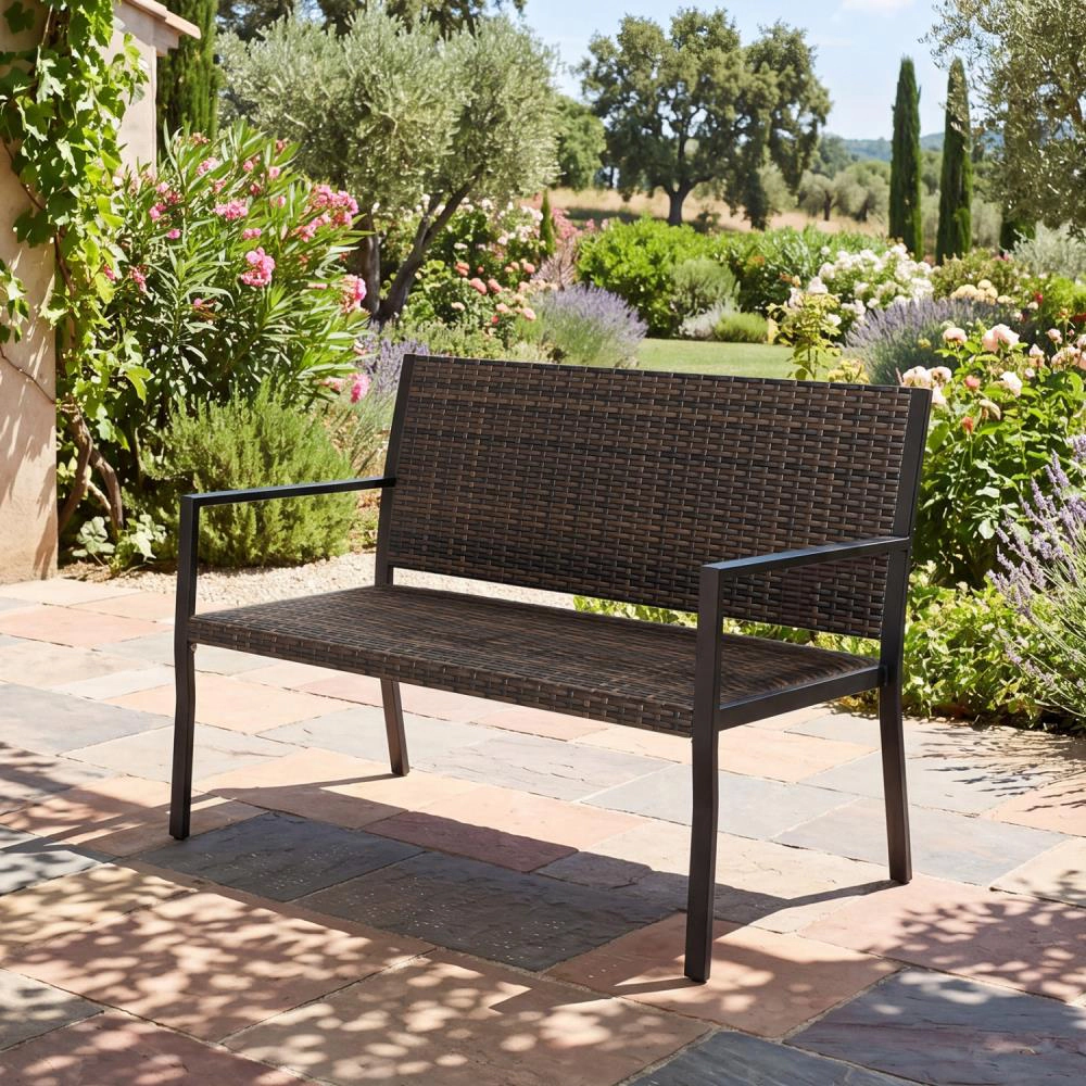 Hivvago Patio Sun-Proof Rattan Loveseat With Soft Sponge Seat