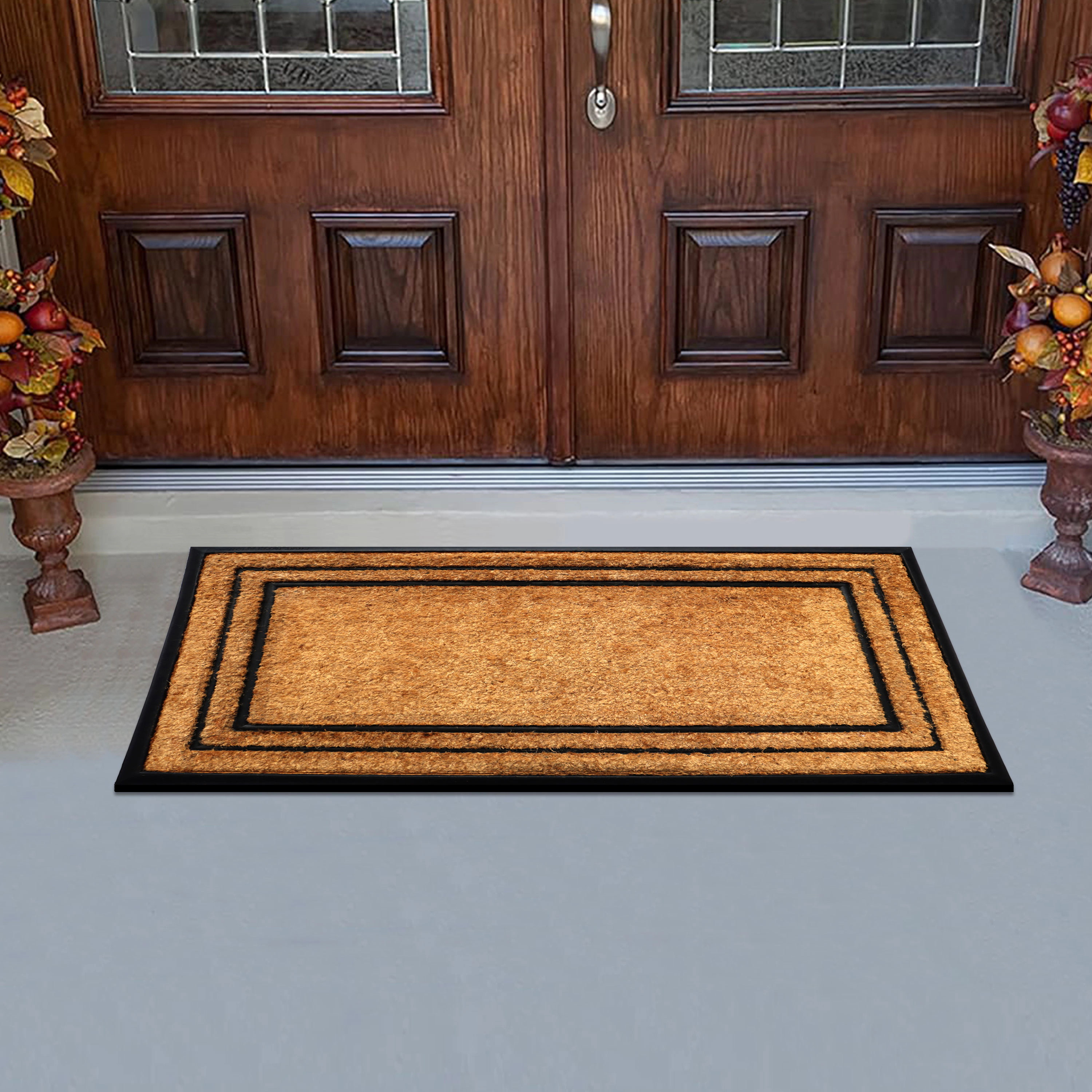 A1HC Coir and Rubber Door Mat 25x57 Inches Heavy Duty Non-Slip Dirt-Trapping Plain Border