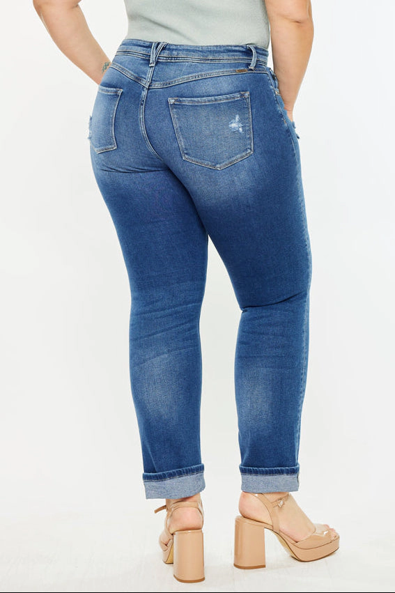 KanCan Women's Plus Mid Rise Slim Straight Klover Jeans
