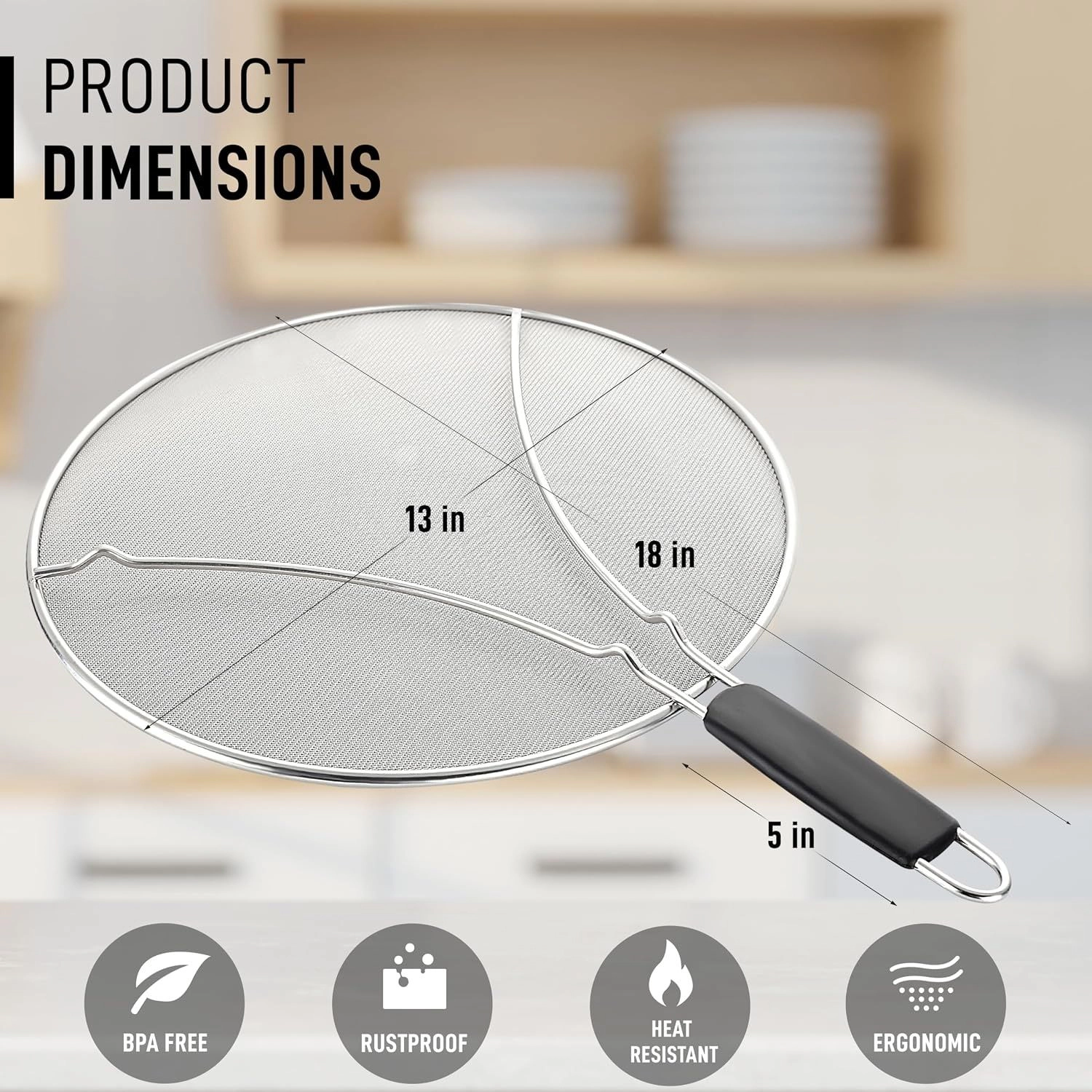 Zulay Kitchen Splatter Screen for Frying Pan 13 Inches - Grease Splatter Guard for Frying Pan