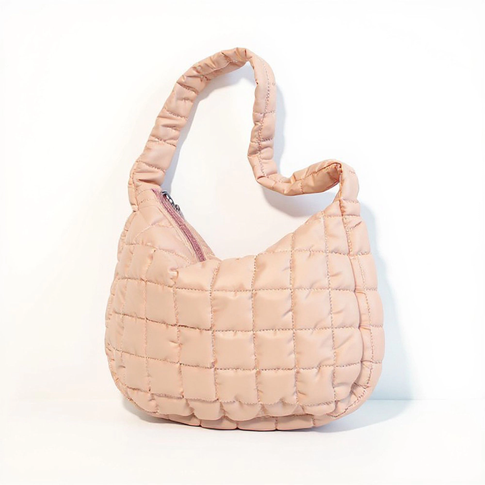 Alilang Women's Quilted Shoulder Bag with Padded Handle and Zip Top Closure