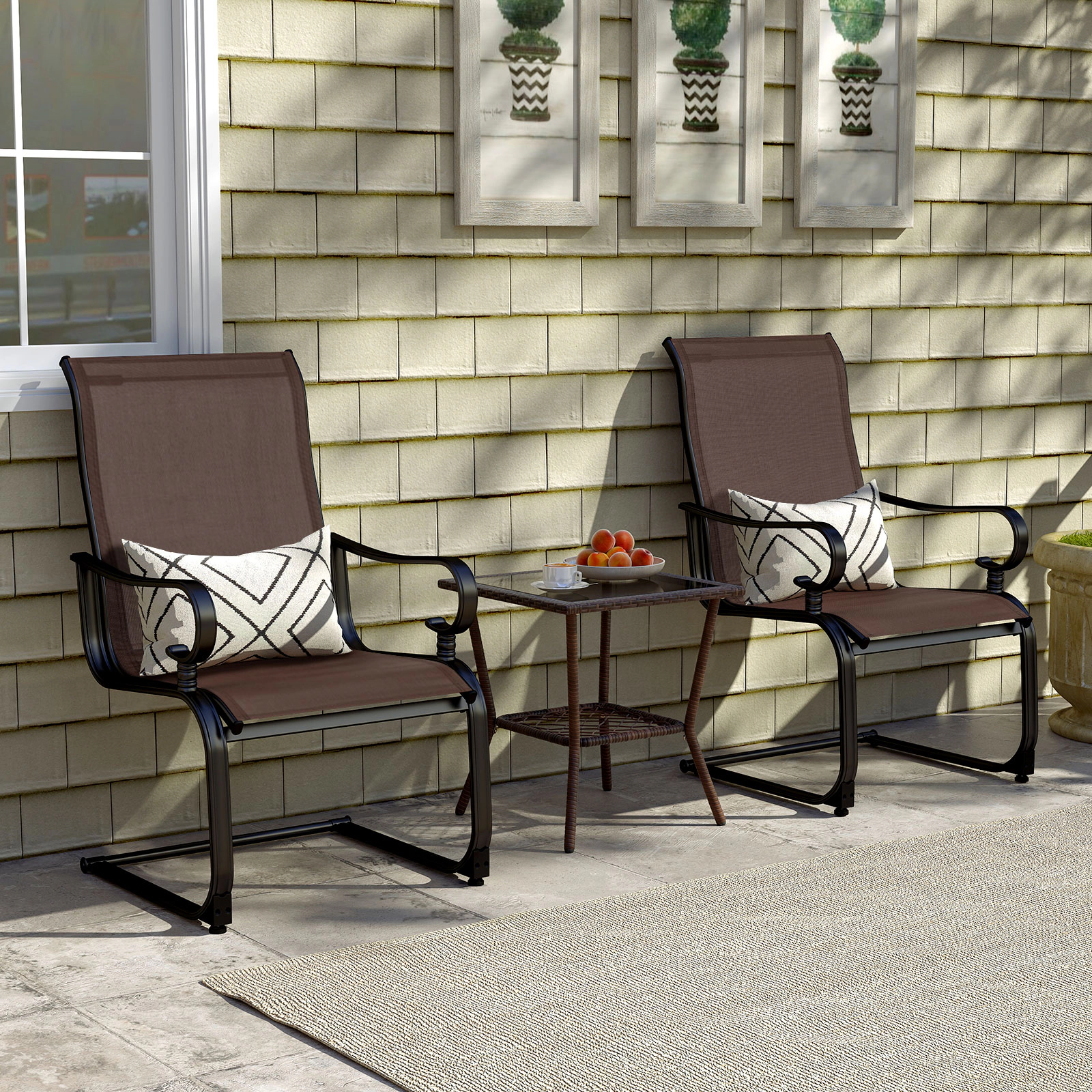 SUGIFT Set of 2 Metal Frame Outdoor Rocking Chairs with Quick-Dry Breathable Fabric for Patio and Porch