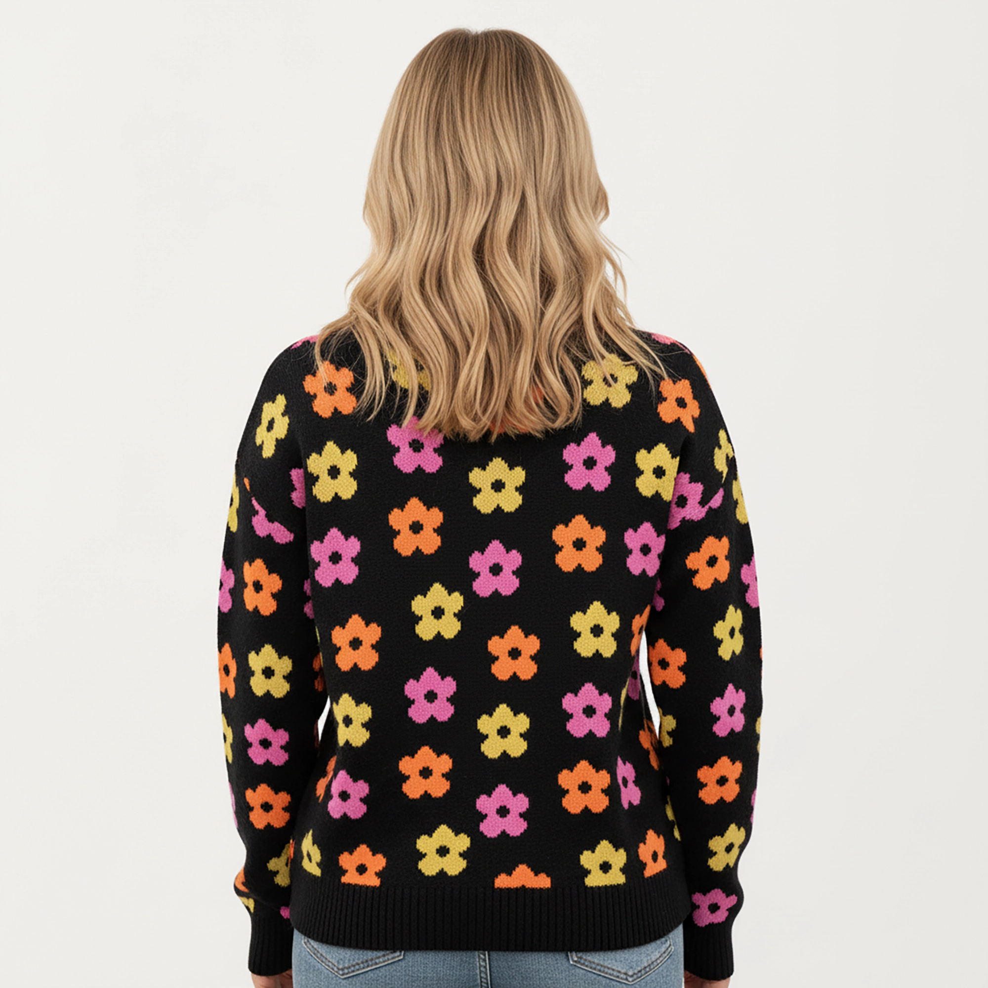 Anna-Kaci Women's Flower Pattern Knit Sweater with Long Sleeves, Soft Textured Feel and Comfortable Relaxed Everyday Fit