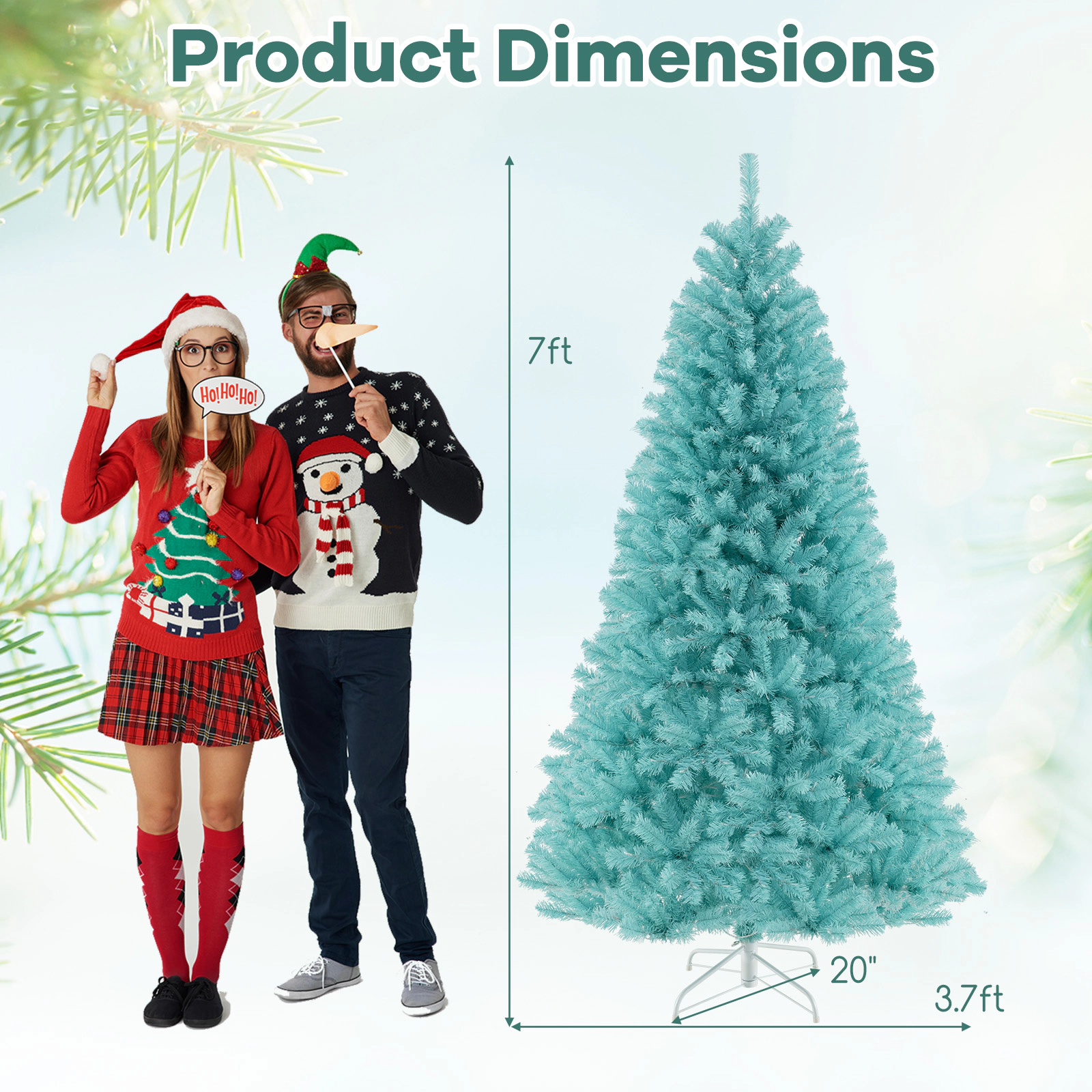 SUGIFT 7-ft Blue Pre-Lit Artificial Christmas Tree with 1040 Branch Tips and 380 Warm White LED Lights