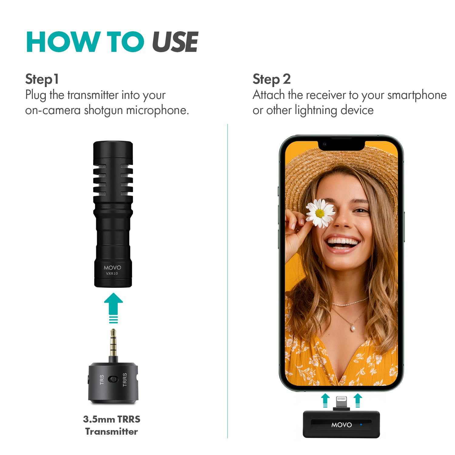 Movo VXR10 Shotgun Mic with WM-VXR10 Wireless Microphone Adapter and Tripod - for Lightning Compatible iPhones iPads