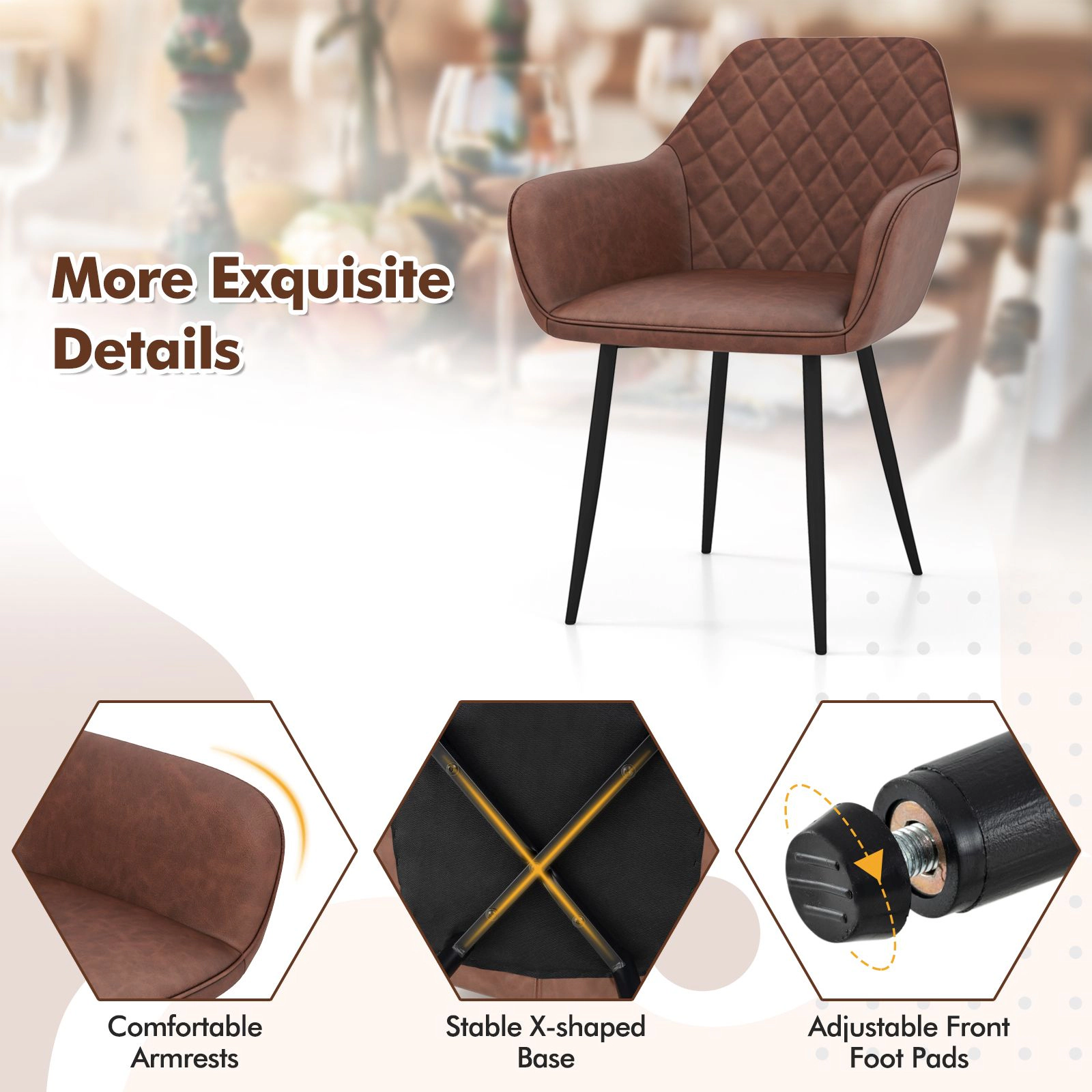 SlickBlue Unisex Set of 2 PU Leather Dining Chairs with Curved Backrest