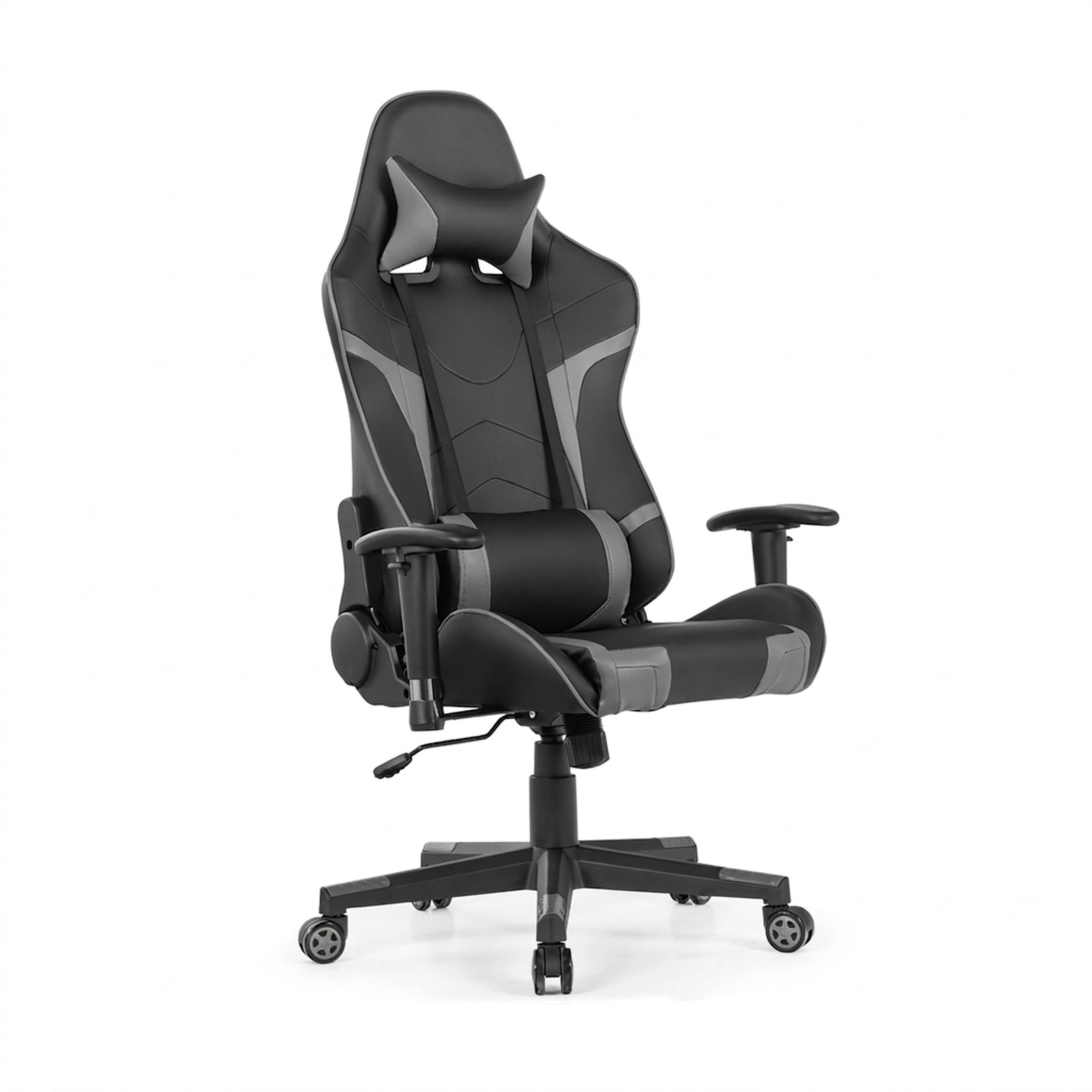 SUGIFT Reclining Swivel Massage Gaming Chair Gray with Lumbar Support and Faux Leather