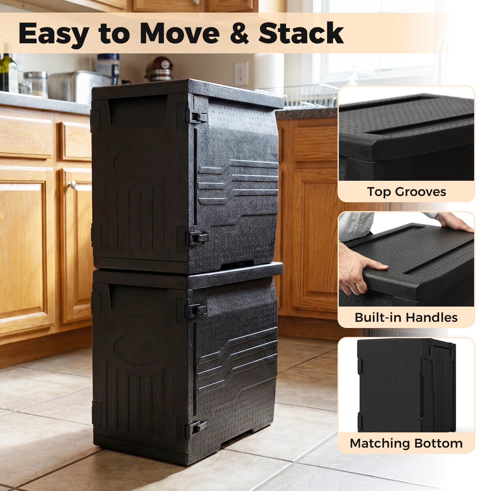 SUGIFT 91-Qt Front Loading 12 Shelf Dividers Insulated Food Pan Carrier 25-in x 17.5-in x 24-in 550-lb Capacity Black