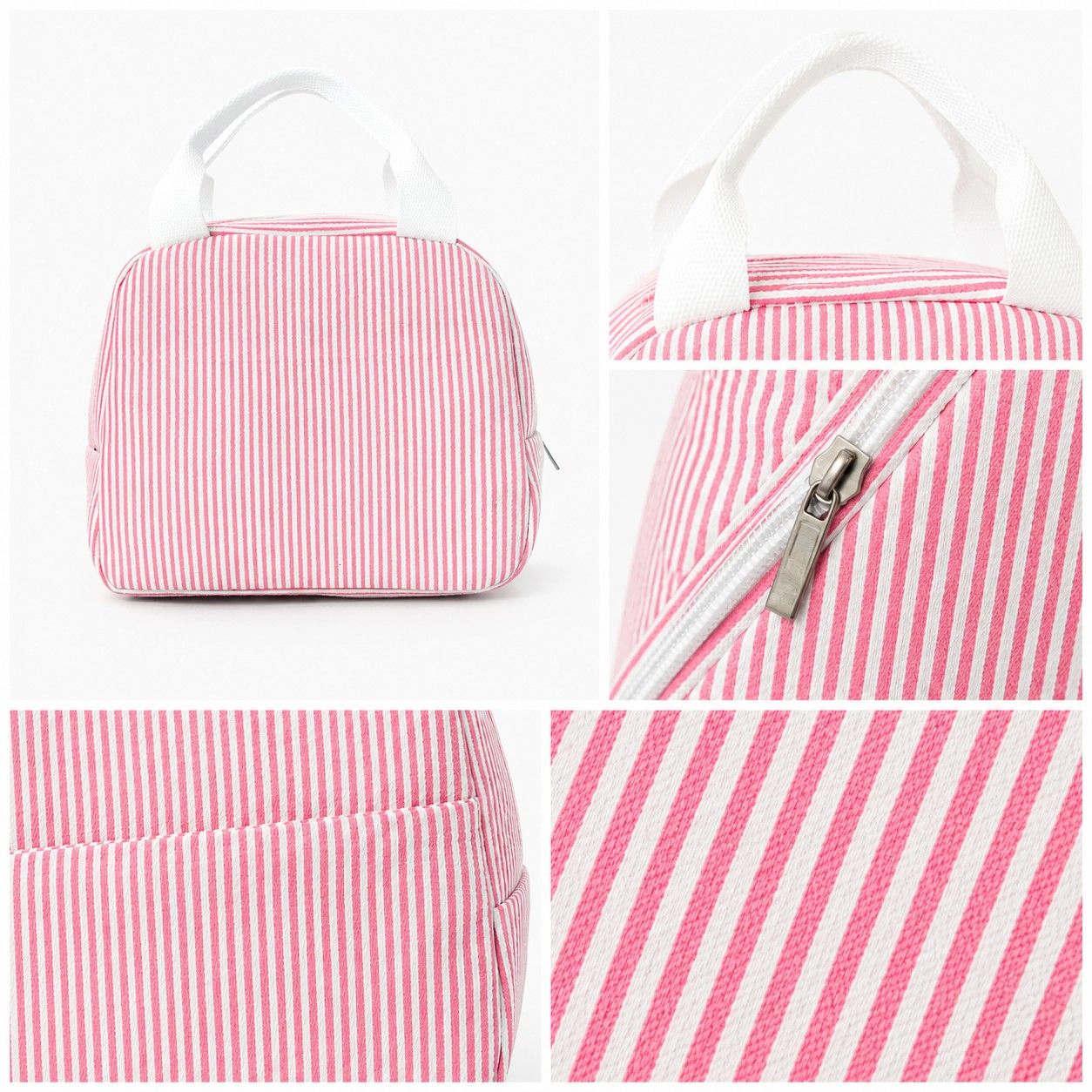 Alilang Women's Striped Insulated Lunch Tote Bag with Front Pocket and Zip Closure, Black Stripe