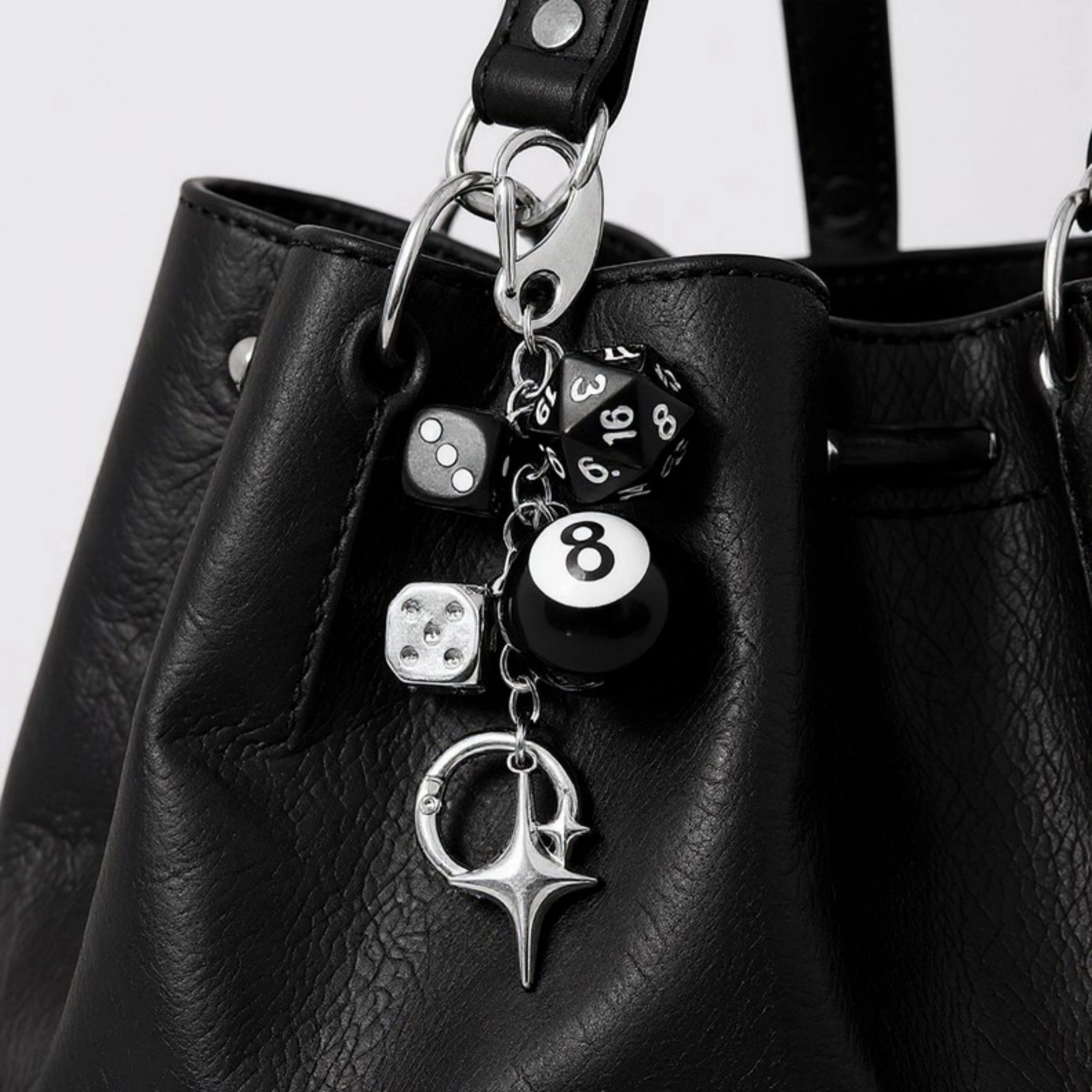 Alilang Women's Dice and 8-Ball Charm Keychain with Star Pendant
