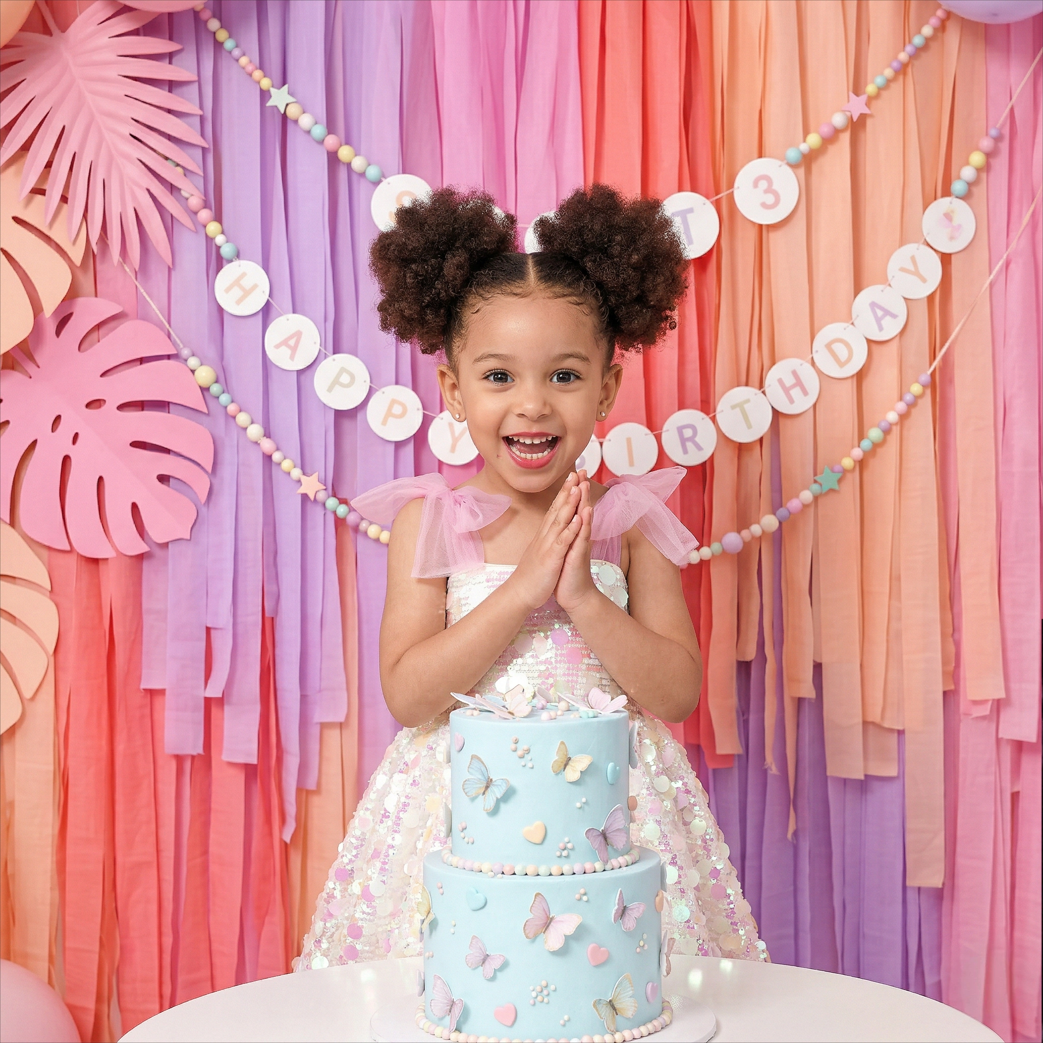 2Bunnies Girls' Iridescent Paillette Sequin Tie-Shoulder Fit & Flare Dress