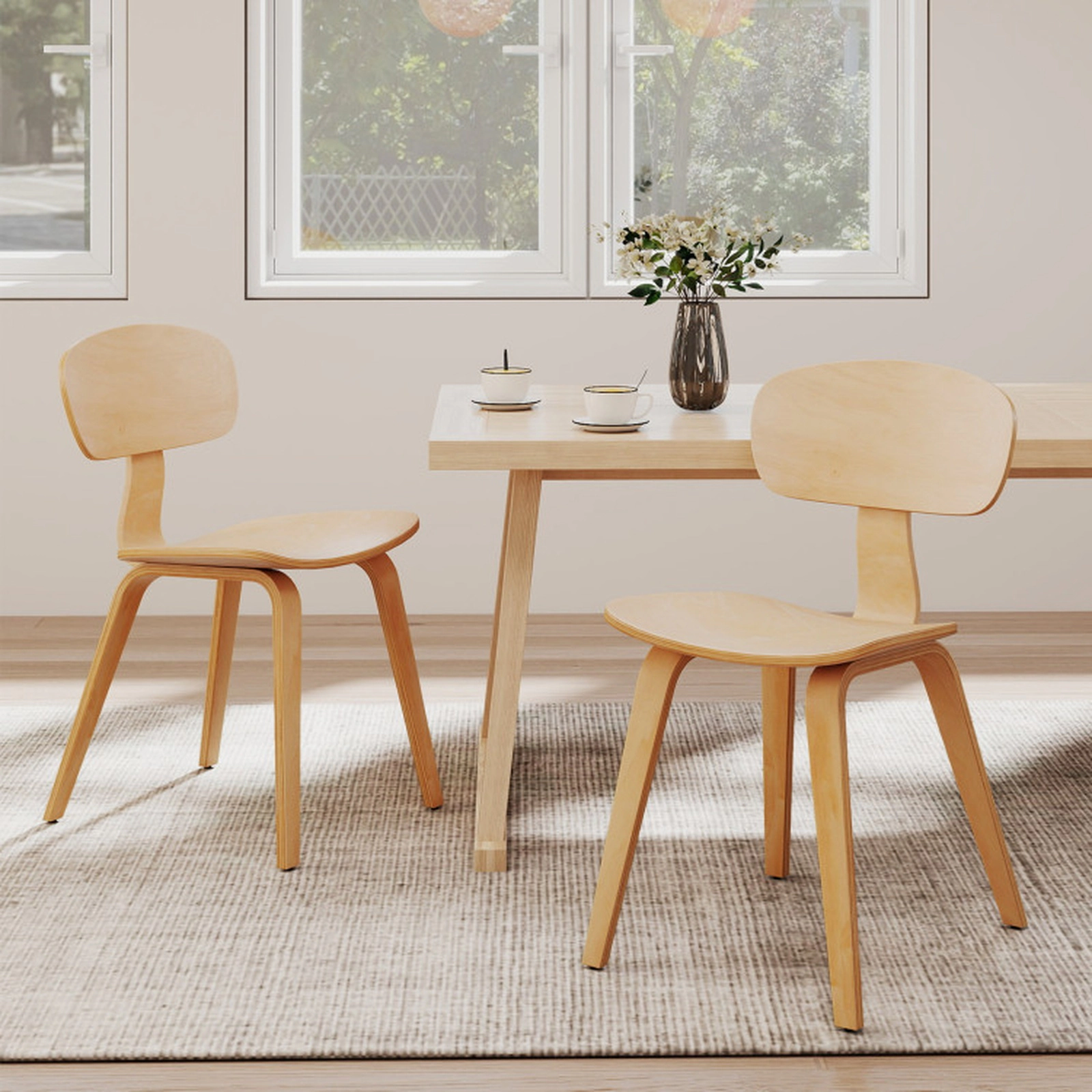 SUGIFT Set of 4 Natural Bentwood Dining Chairs with Ergonomic Backrest 17-in W 31.5-in H 330-lb Per Chair